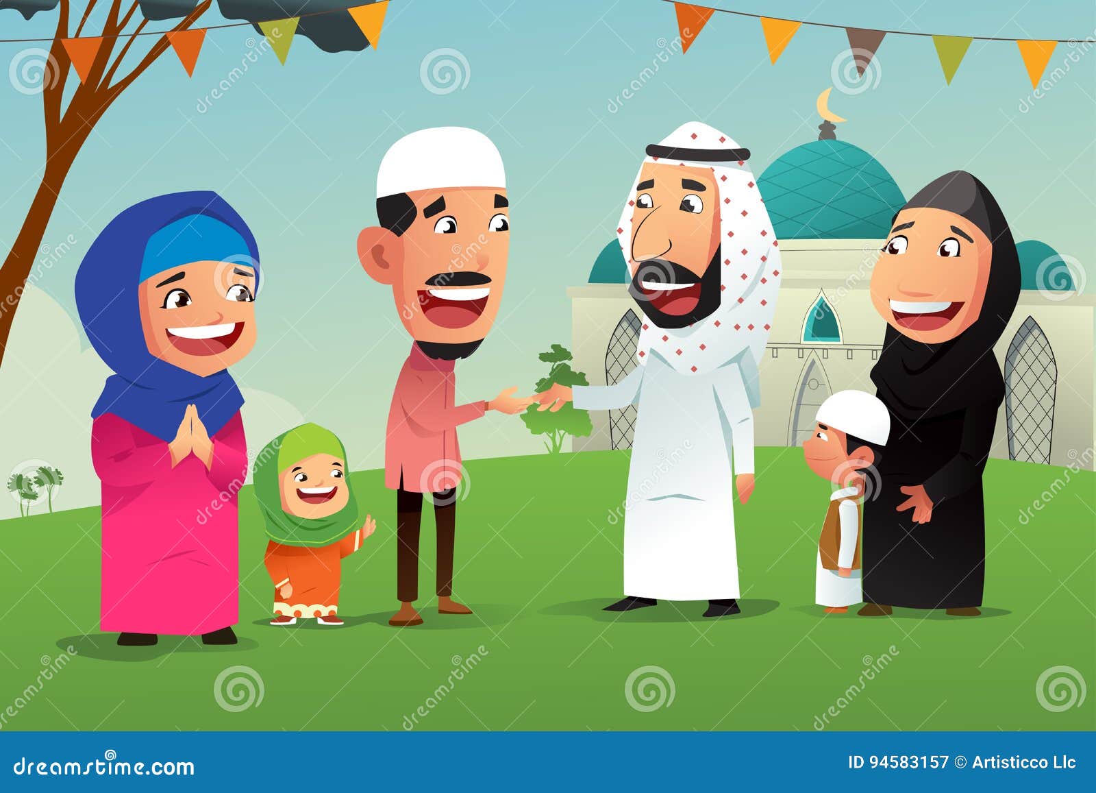 Muslims Celebrating Eid Al Fitr Stock Vector 
