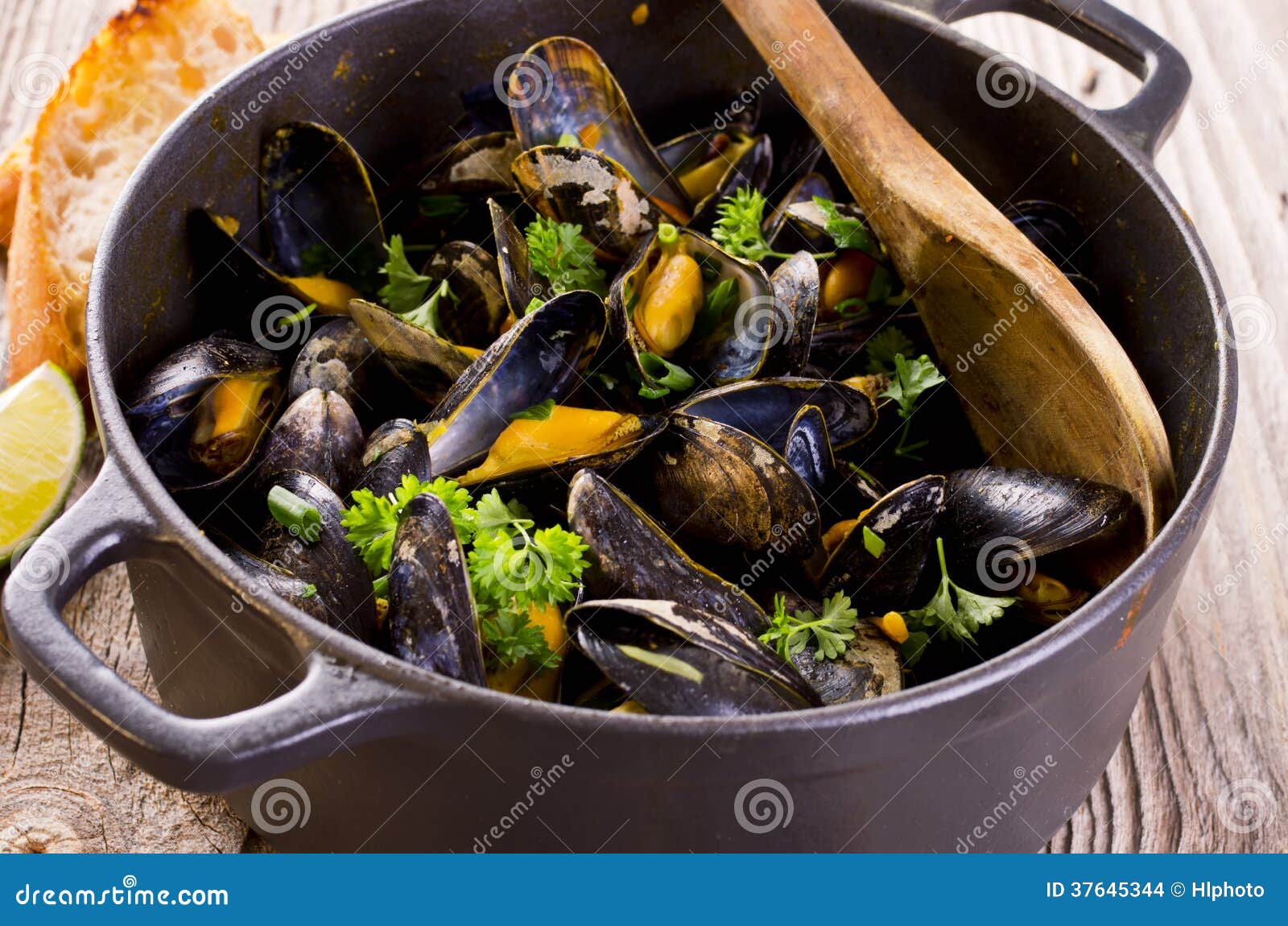 Mussel Stew in White Wine stock photo. Image of galloprovincialis