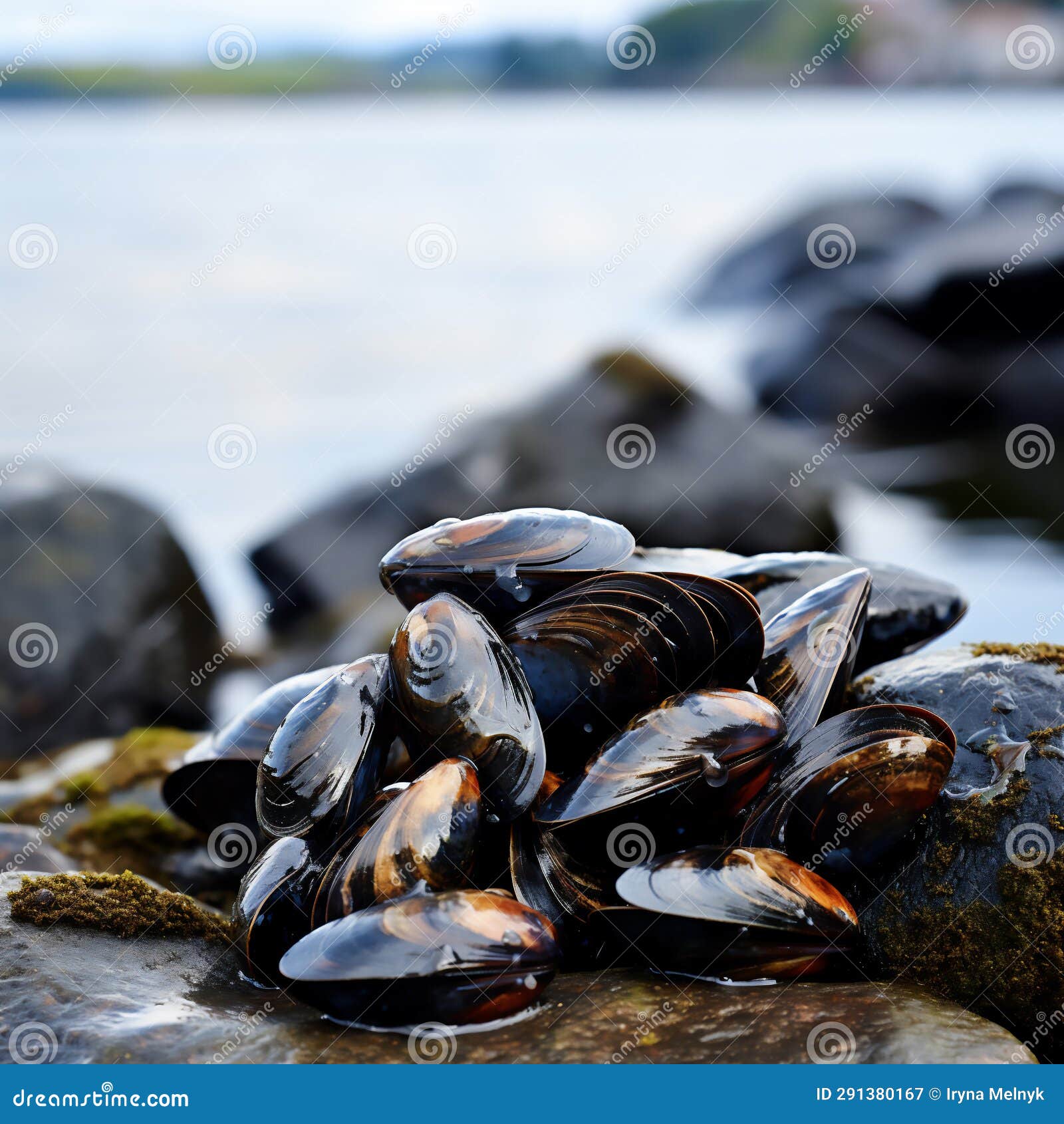 Mussels Growing on Beach Rock on the Sea Shore Stock Illustration