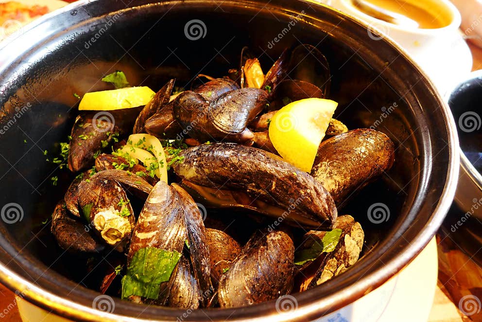 Mussels Mariniere, French Style Cuisine in Paris Stock Image Image of mollusks, french 52729281