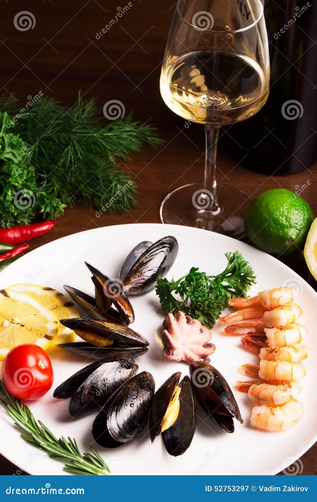 Mussels and other seafood stock image. Image of diet 52753297