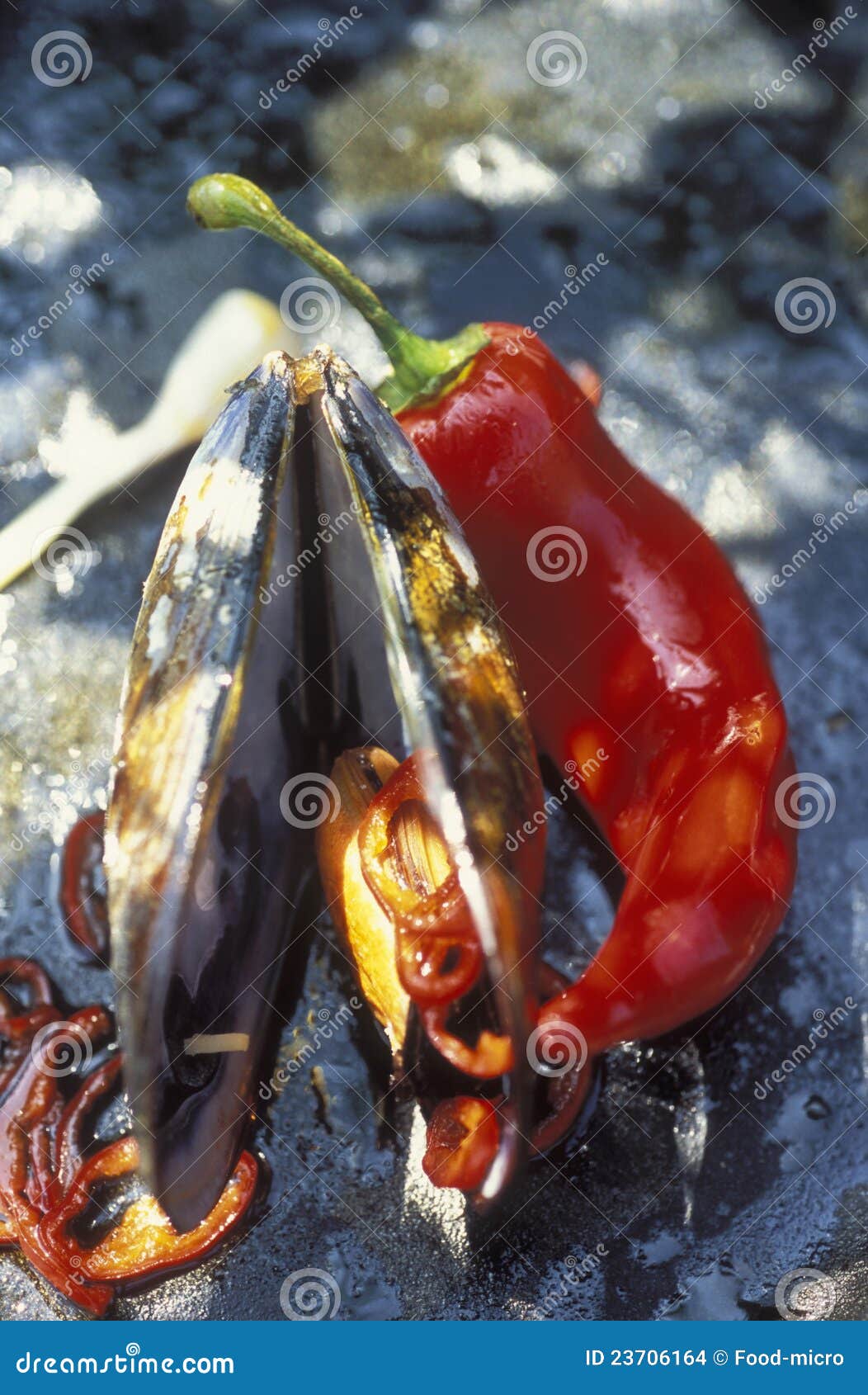 Mussels and Pepper Cooked a La Plancha Stock Photo Image of pepper