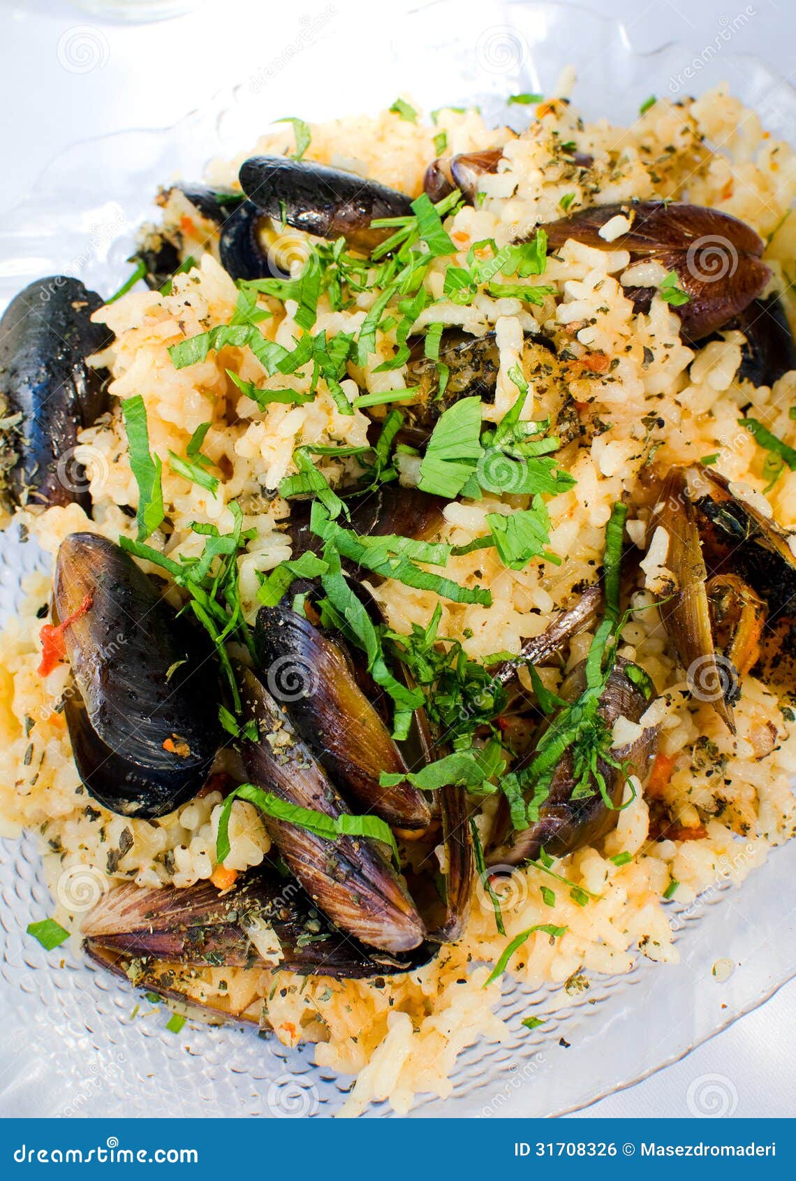 Mussels with rice stock photo. Image of gourment, pilaf - 31708326