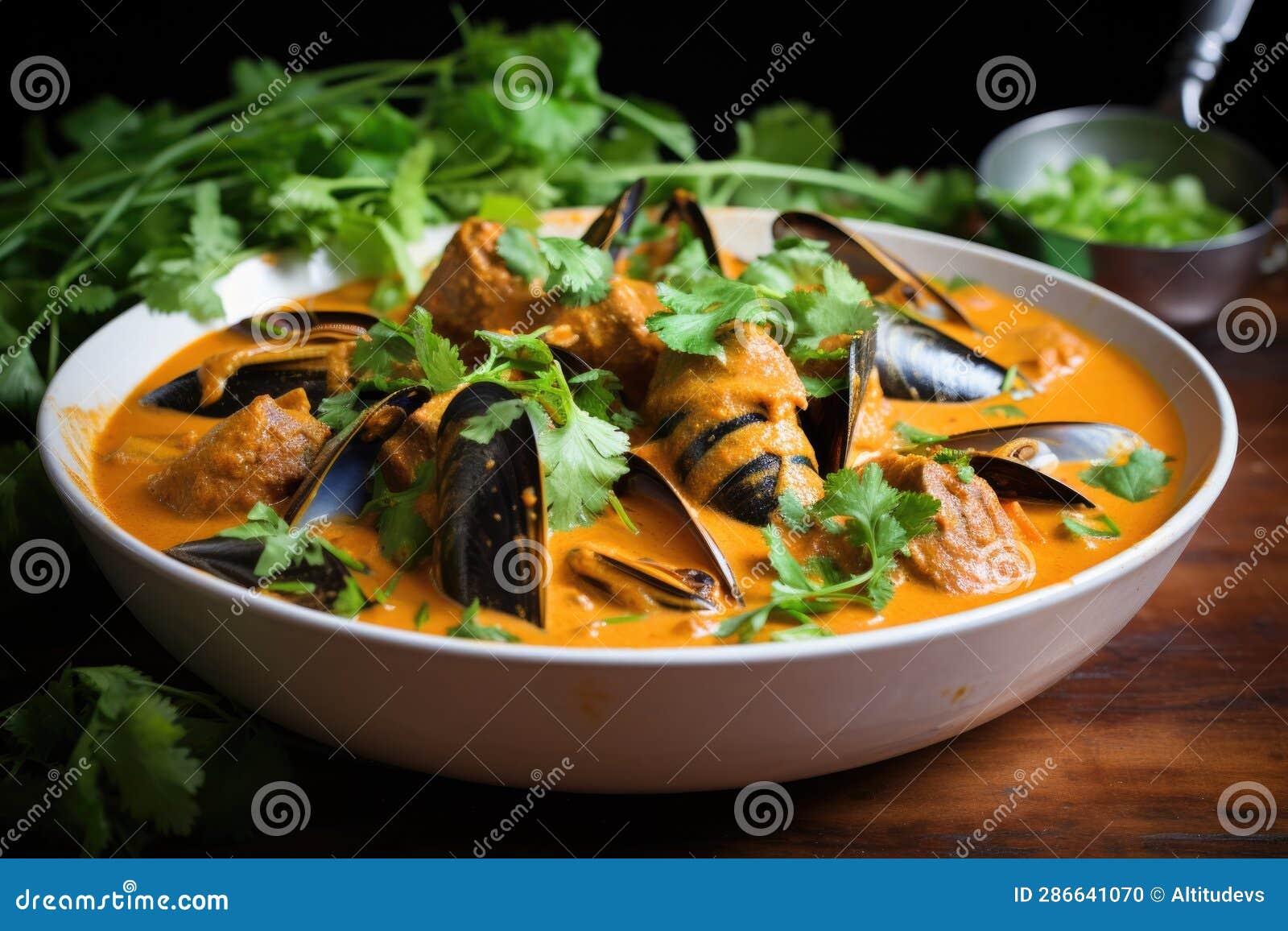 Mussels in a Spicy Thai Curry Broth Stock Photo Image of curry, meal