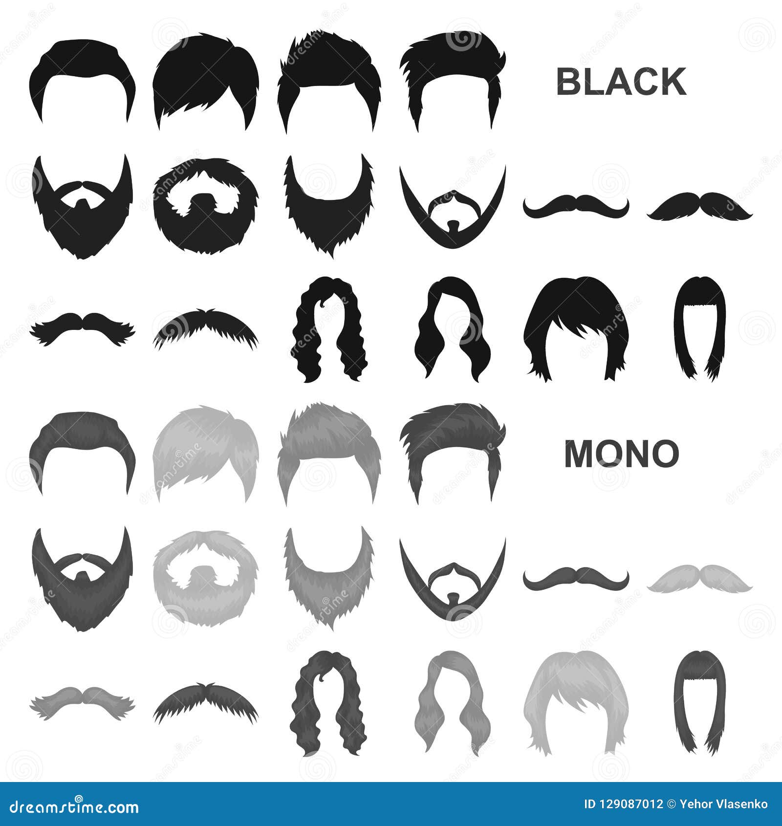 Mustache and Beard, Hairstyles Black Icons in Set Collection for Design.  Stylish Haircut Vector Symbol Stock Web Stock Vector - Illustration of  icon, hair: 129087012