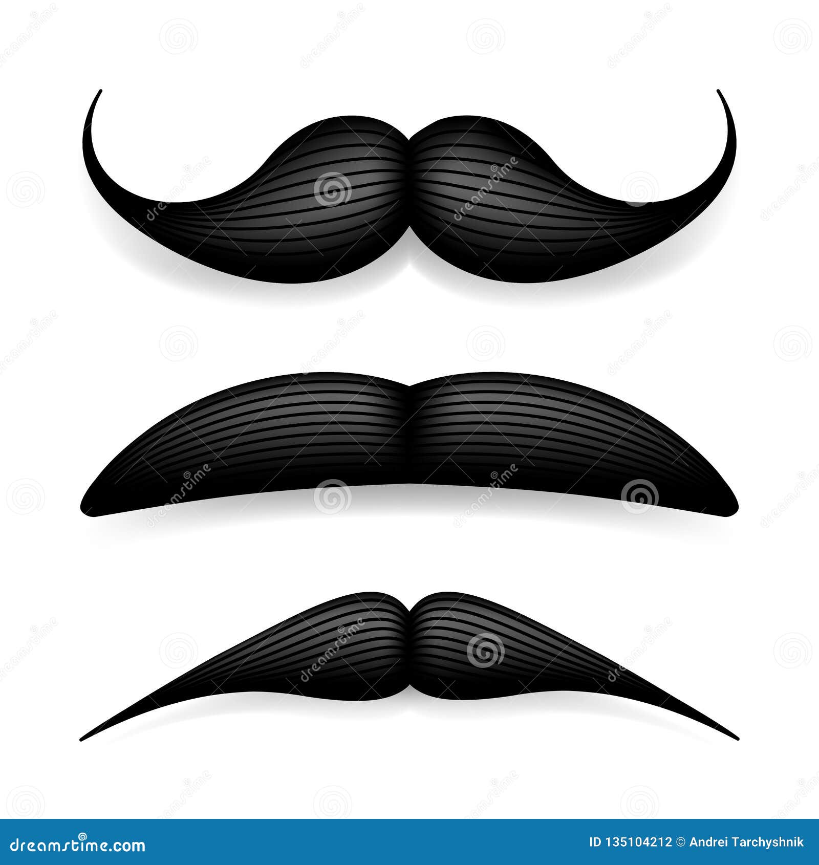 Mustache Isolated on White. Black Vector Vintage Moustache. Facial Hair ...