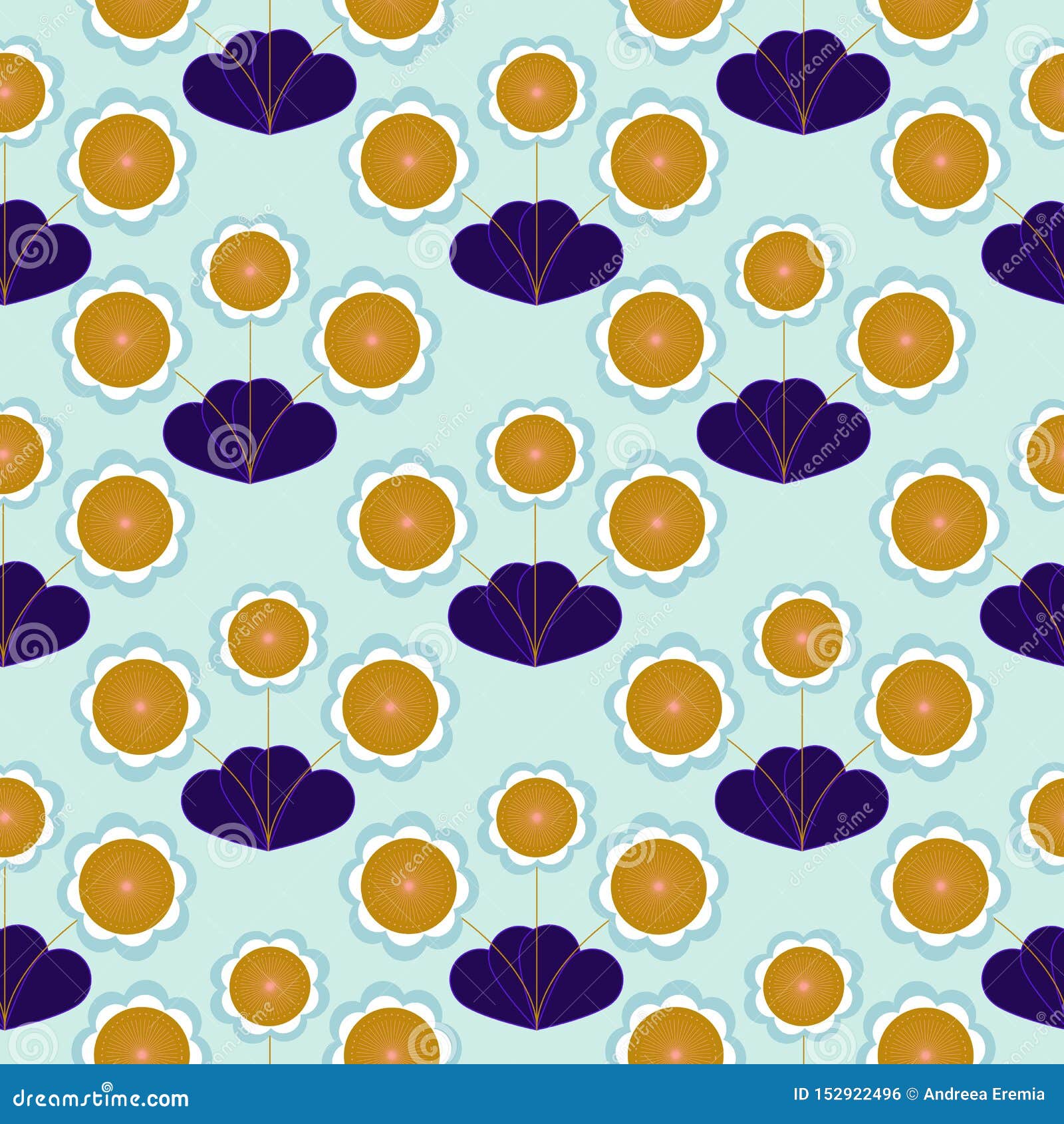 Mustard Flowers in a Retro Pattern Design Stock Vector Illustration