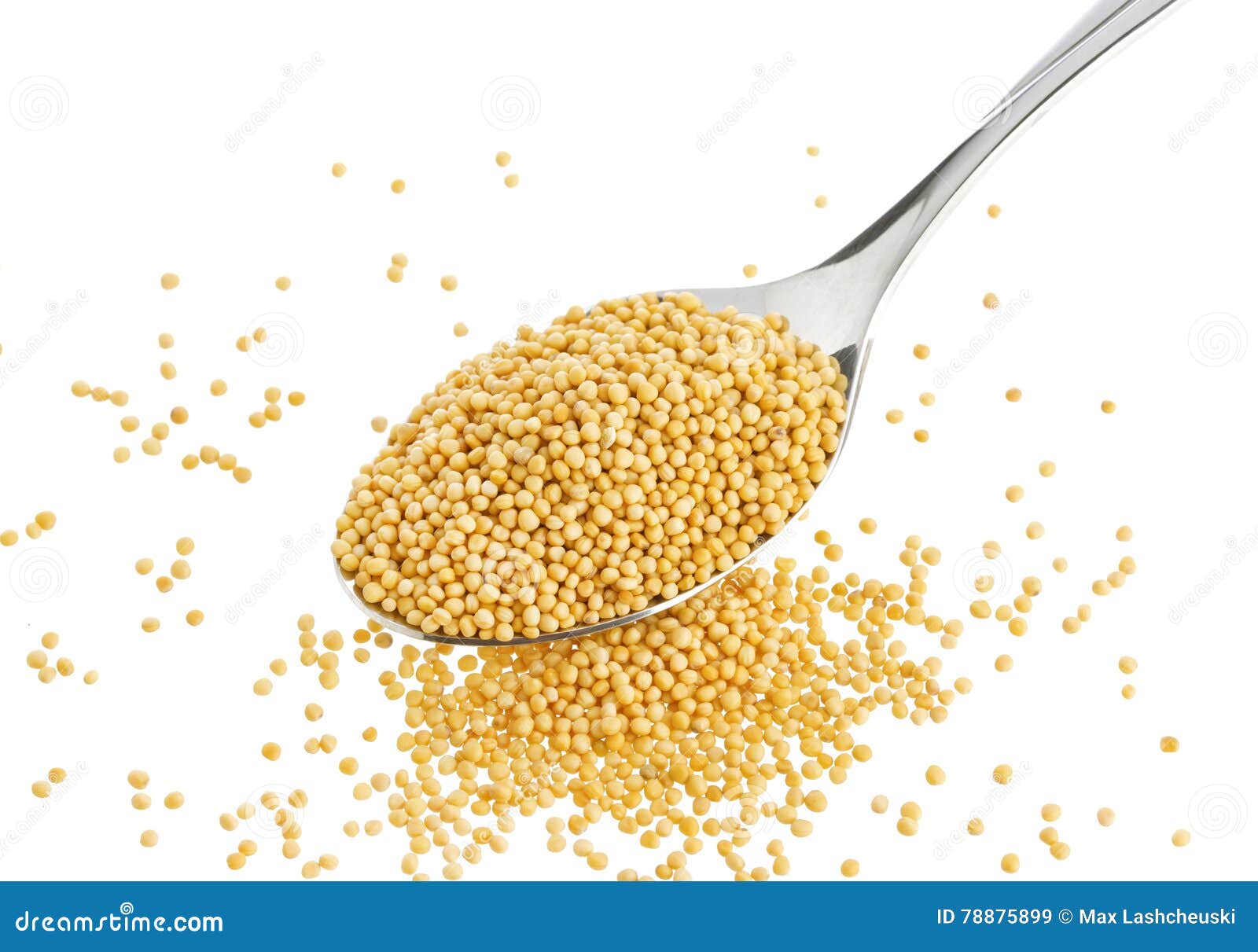 Mustard Seeds in Spoon Isolated on White Background, with Clipping Path