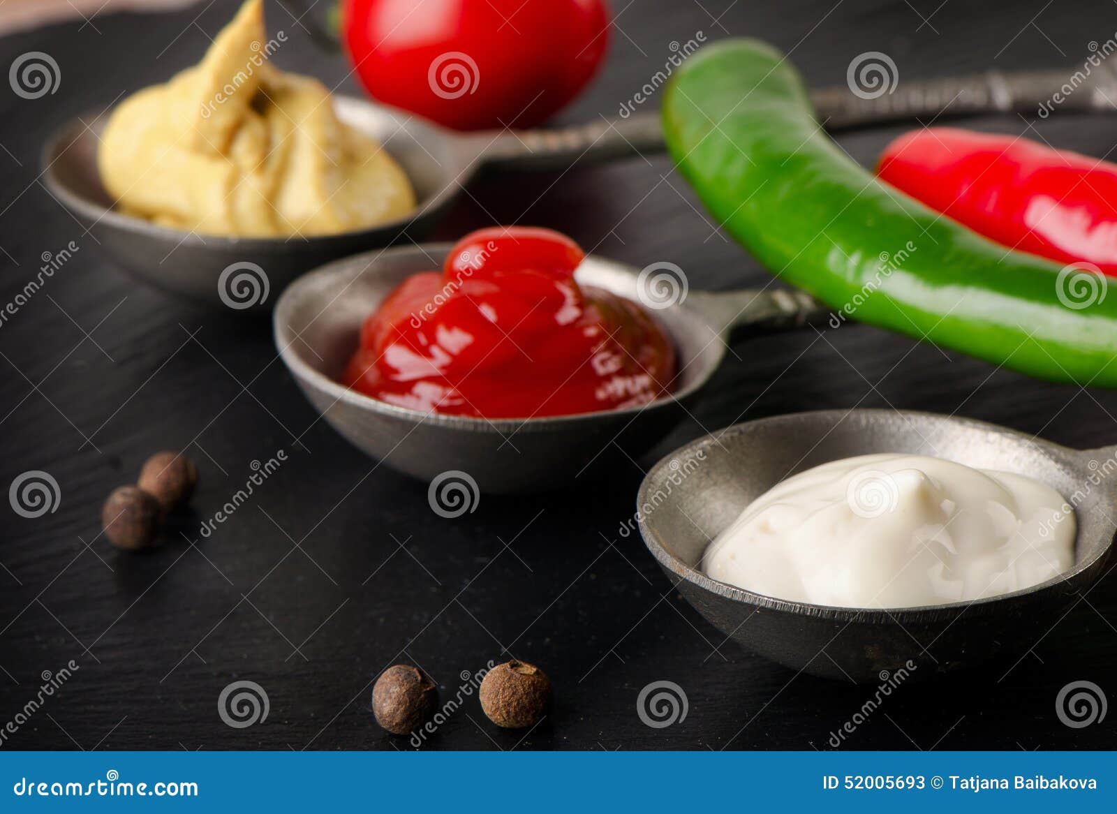 Mustard, Tomato Sauce and Mayonnaise on Table. Stock Image Image of