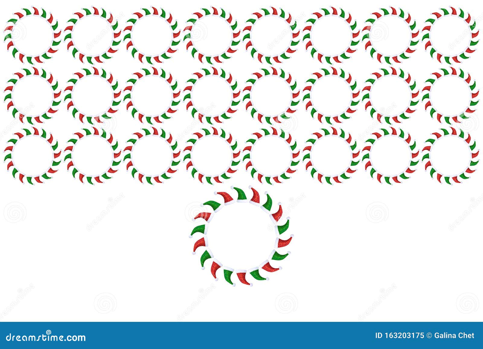 Muster Fur Den Weihnachtskalender In Form Von Kreisen Roter Und Gruner Kappen Auf Weissem Hintergrund Stockbild Bild Von Kalender Funkeln 163203175