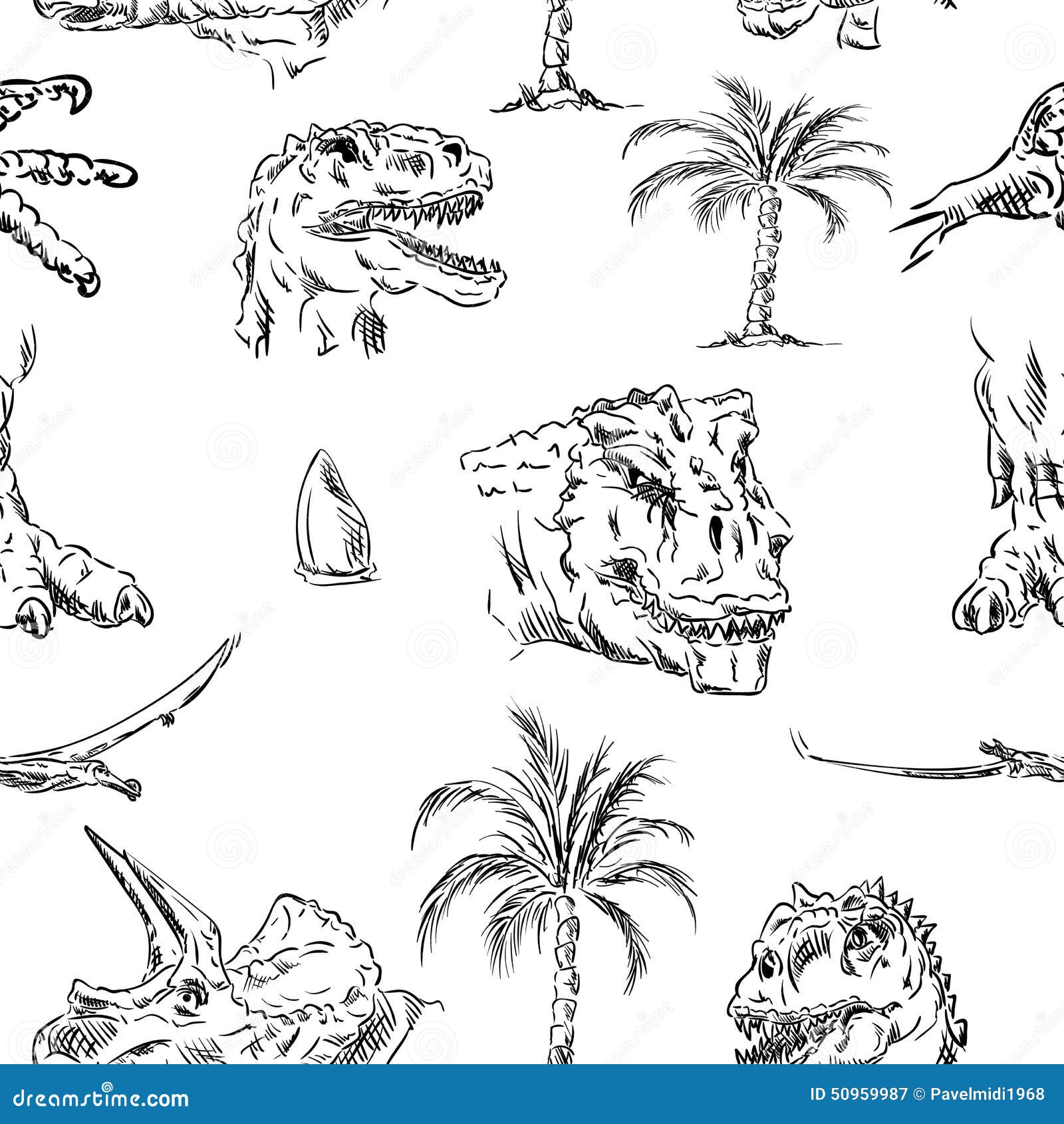 Muster von Dino-Kopf vektor abbildung. Illustration von anstrich - 50959987