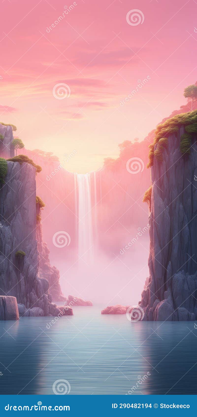 Muted Pastel Waterfall Concept Art Inspired 8k Wallpaper Иллюстрация