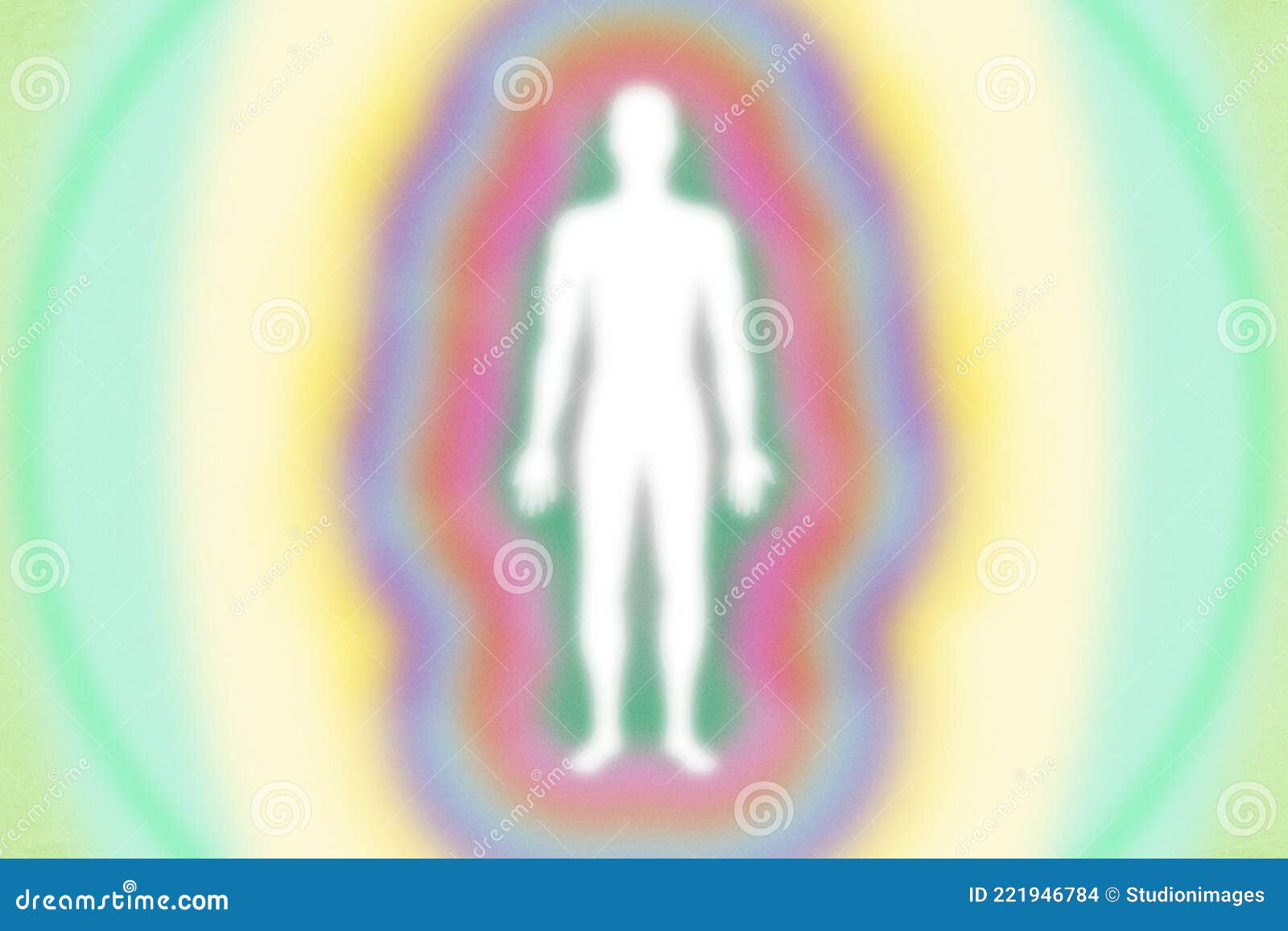 muted retro pulsing rainbow aura layers - energy field with human figure