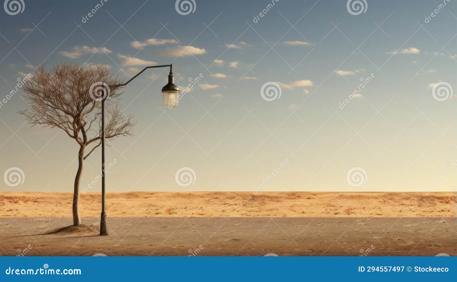 muted surrealism: desert street light pole in light brown and azure