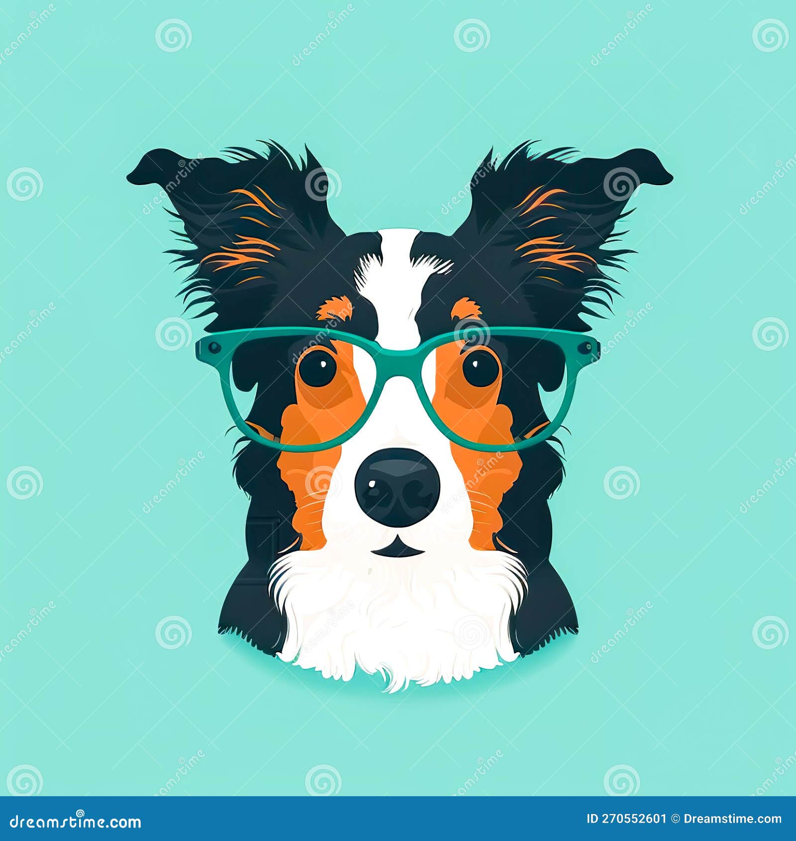 Muzzle of a Cute Dog with Glasses, Generative AI. Stock Illustration