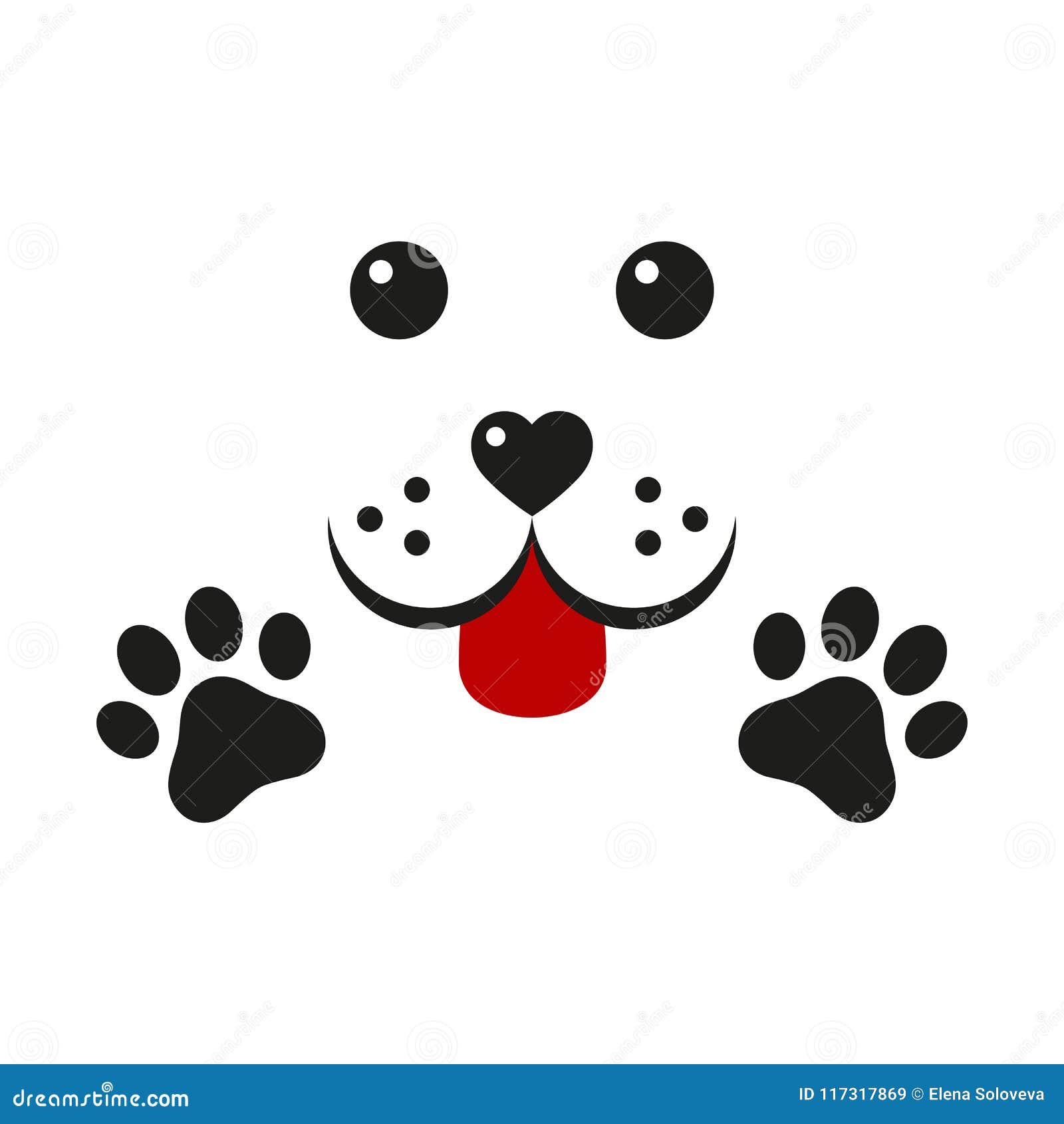muzzle of a dog with paws on a white background