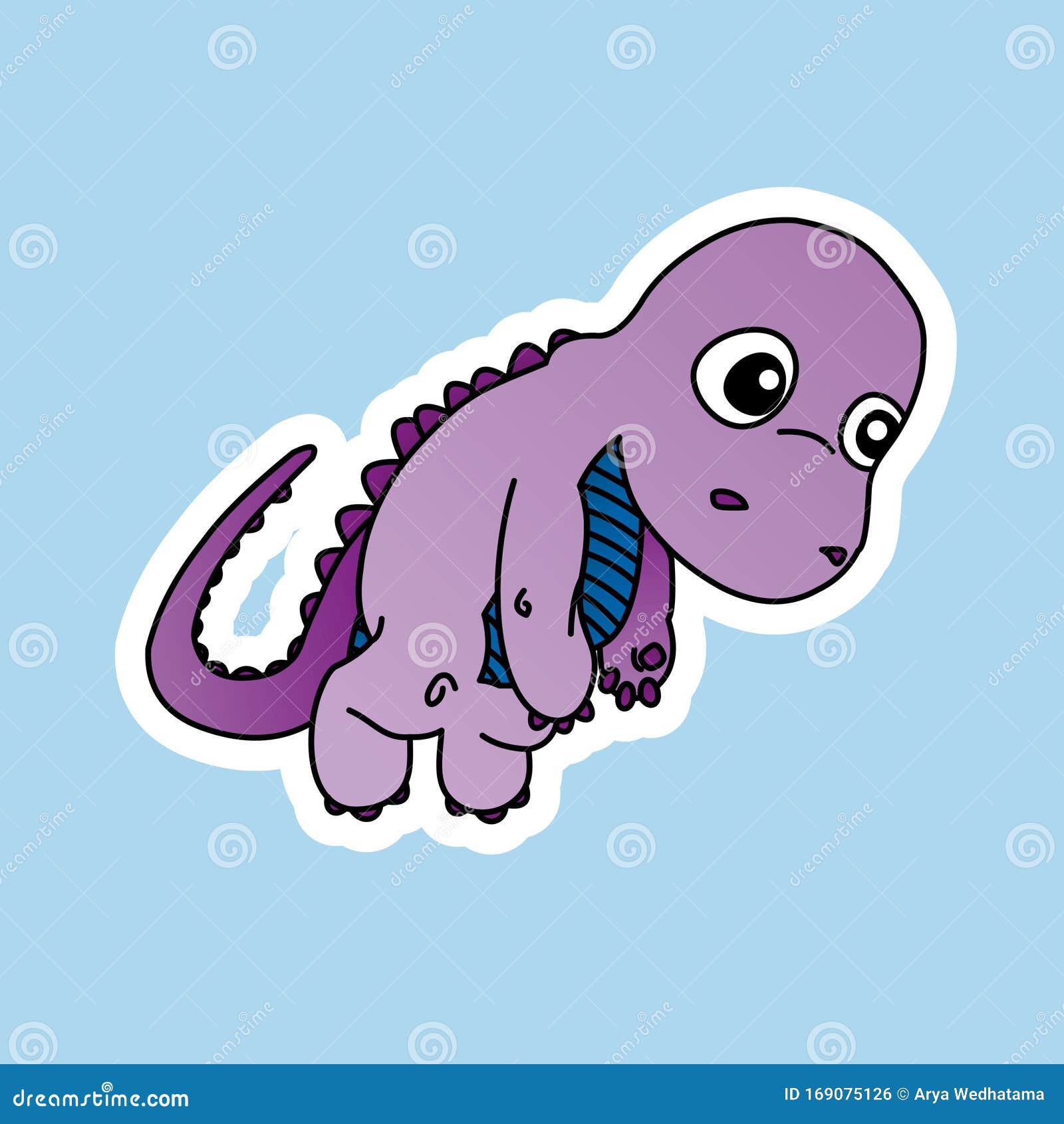 Sticker of Purple Dinosaur Cartoon, Cute Funny Character, Flat Design Stock  Illustration - Illustration of cute, colors: 169075126