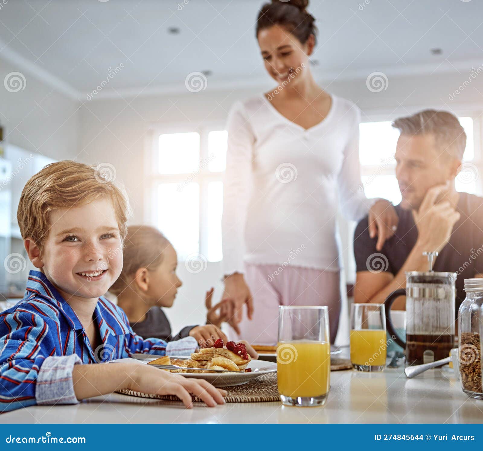 My Family is the Best. a Family Having Breakfast Together. Stock Photo