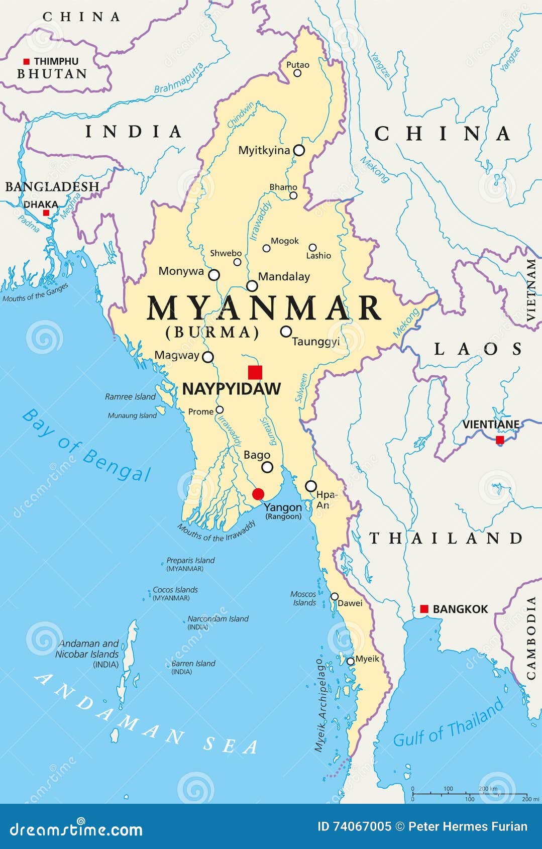 myanmar burma political map