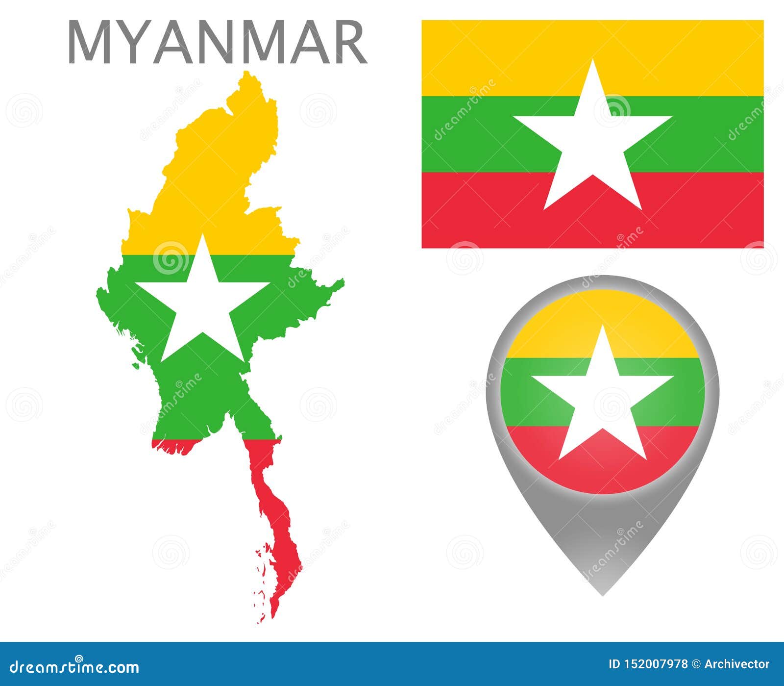 Myanmar Flag, Map And Map Pointer Stock Vector ...