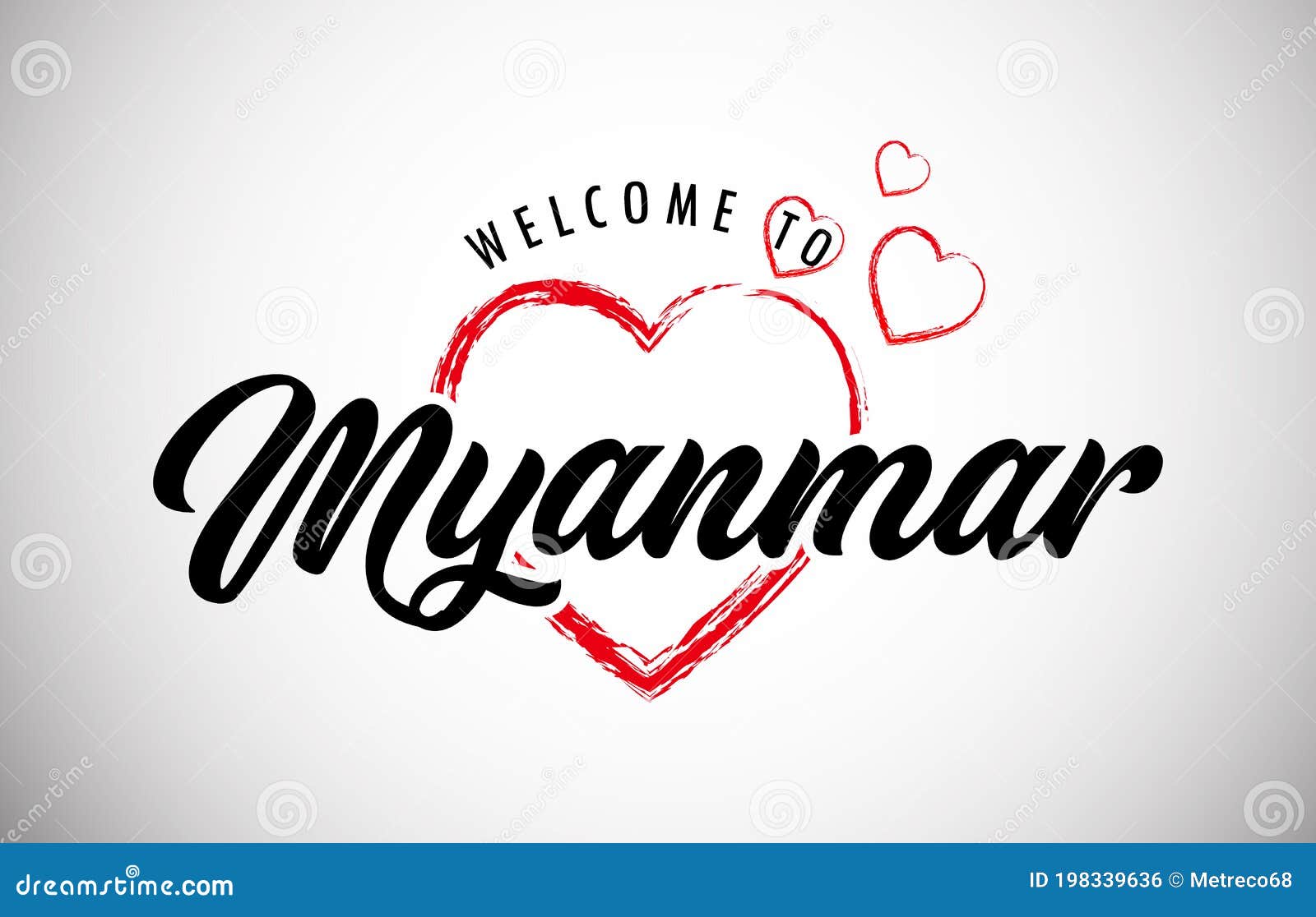 Myanmar Welcome To Message With Beautiful Red Hearts Stock Vector
