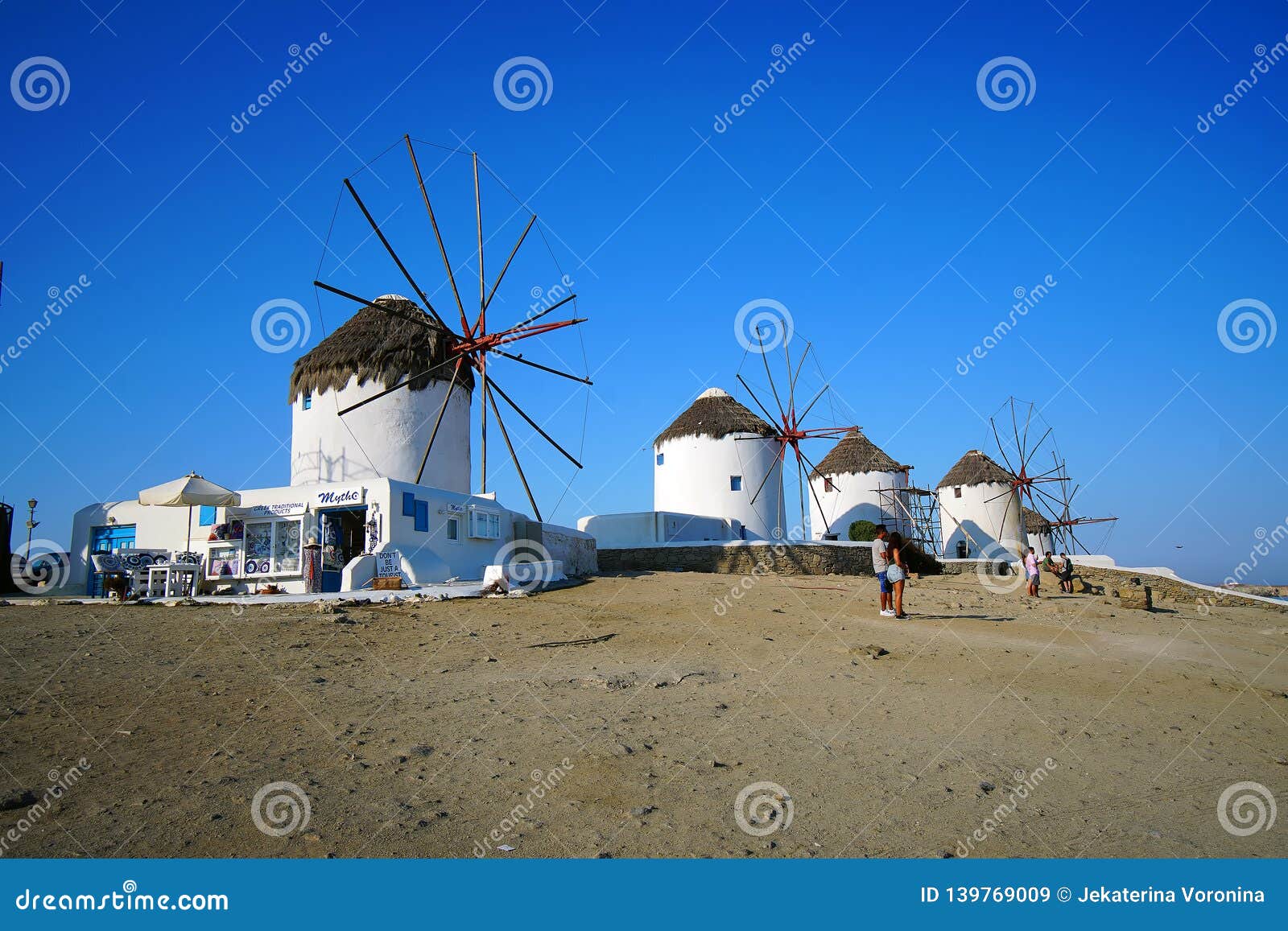 Mykonos, Greece, September 08 2018, Panoramic View of the Windmills of