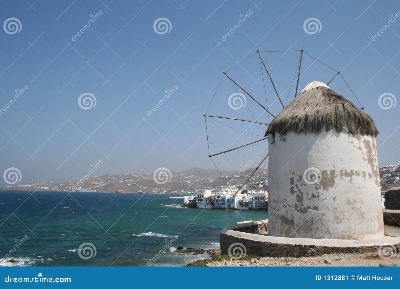 Mykonos Windmill stock image. Image of water, mediterranean 1312881