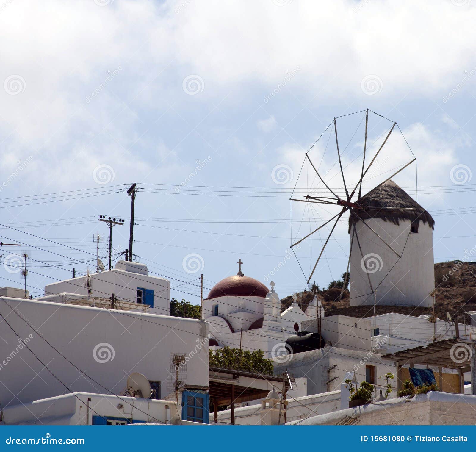 Mykonos windmill stock photo. Image of windmills, blue 15681080