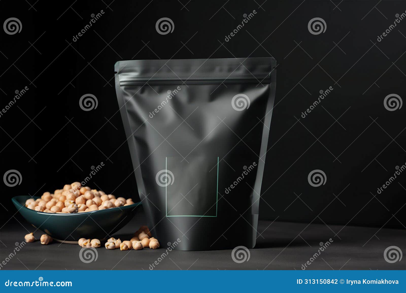 mylar bags with oxygen absorbers for bulk products chickpea flour black on black background mockup
