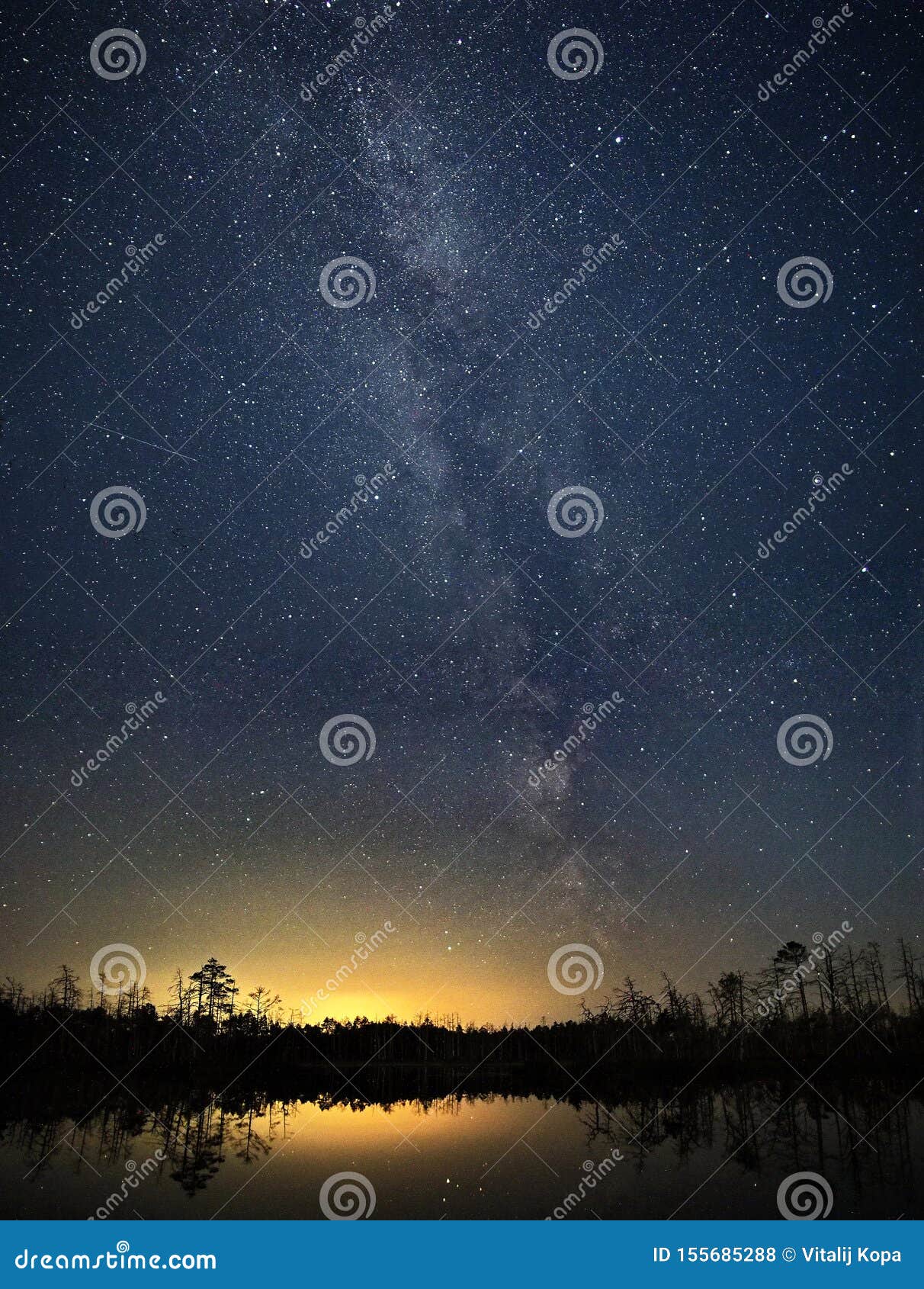 mylky way night sky stars observing over lake