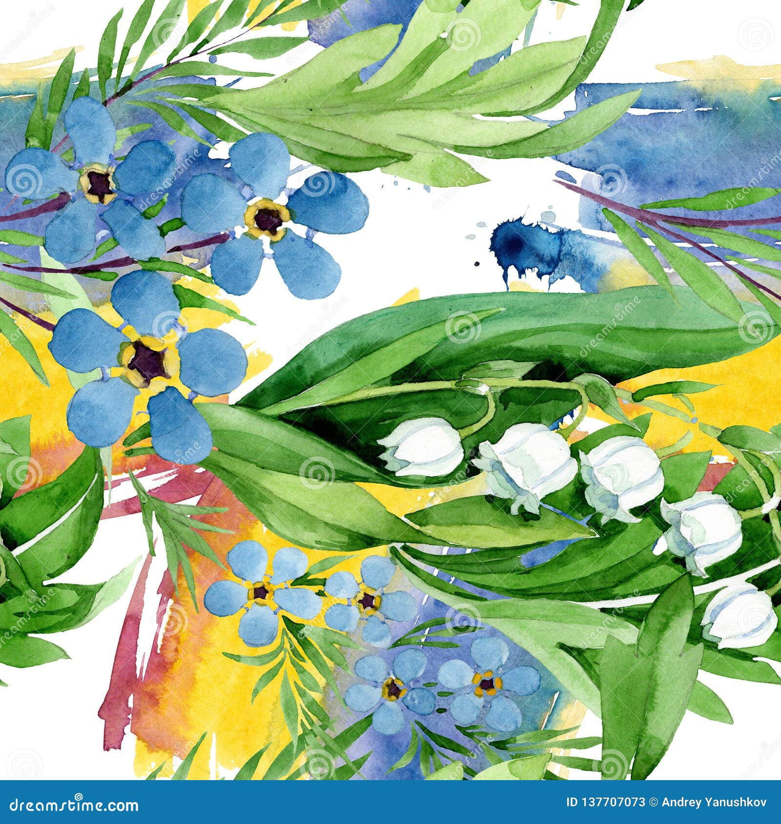 Myosotis Des Marais Et Fleurs Du Muguet Ensemble D'illustration De Fond D' aquarelle Modèle Sans Couture De Fond Illustration Stock - Illustration du  illustration, mode: 137707073