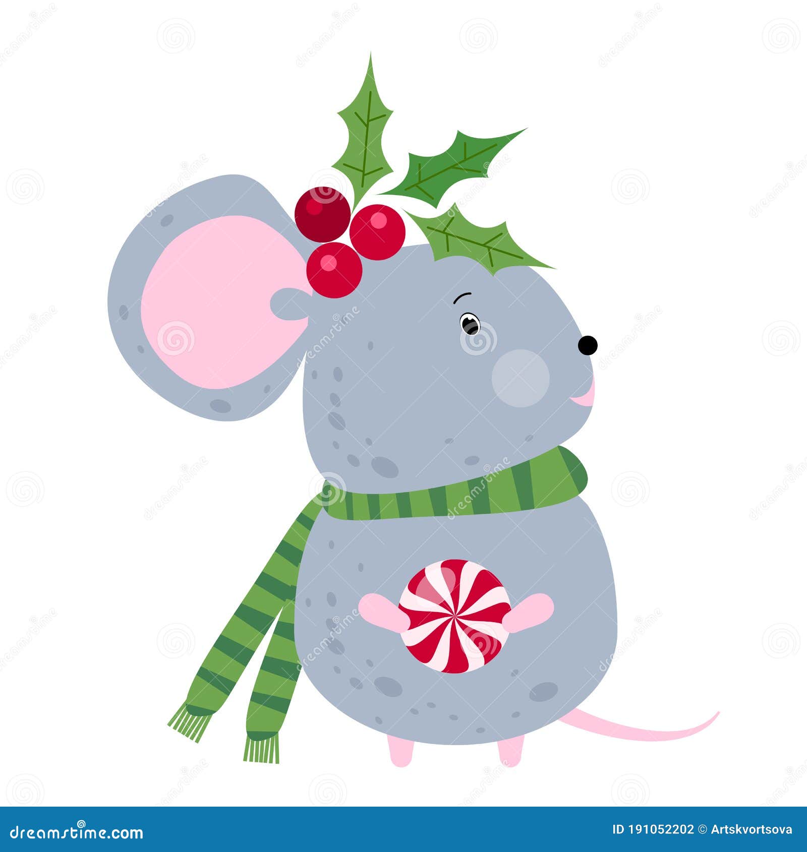 Christmas Mouse with Candy. Winter Design Stock Vector Illustration