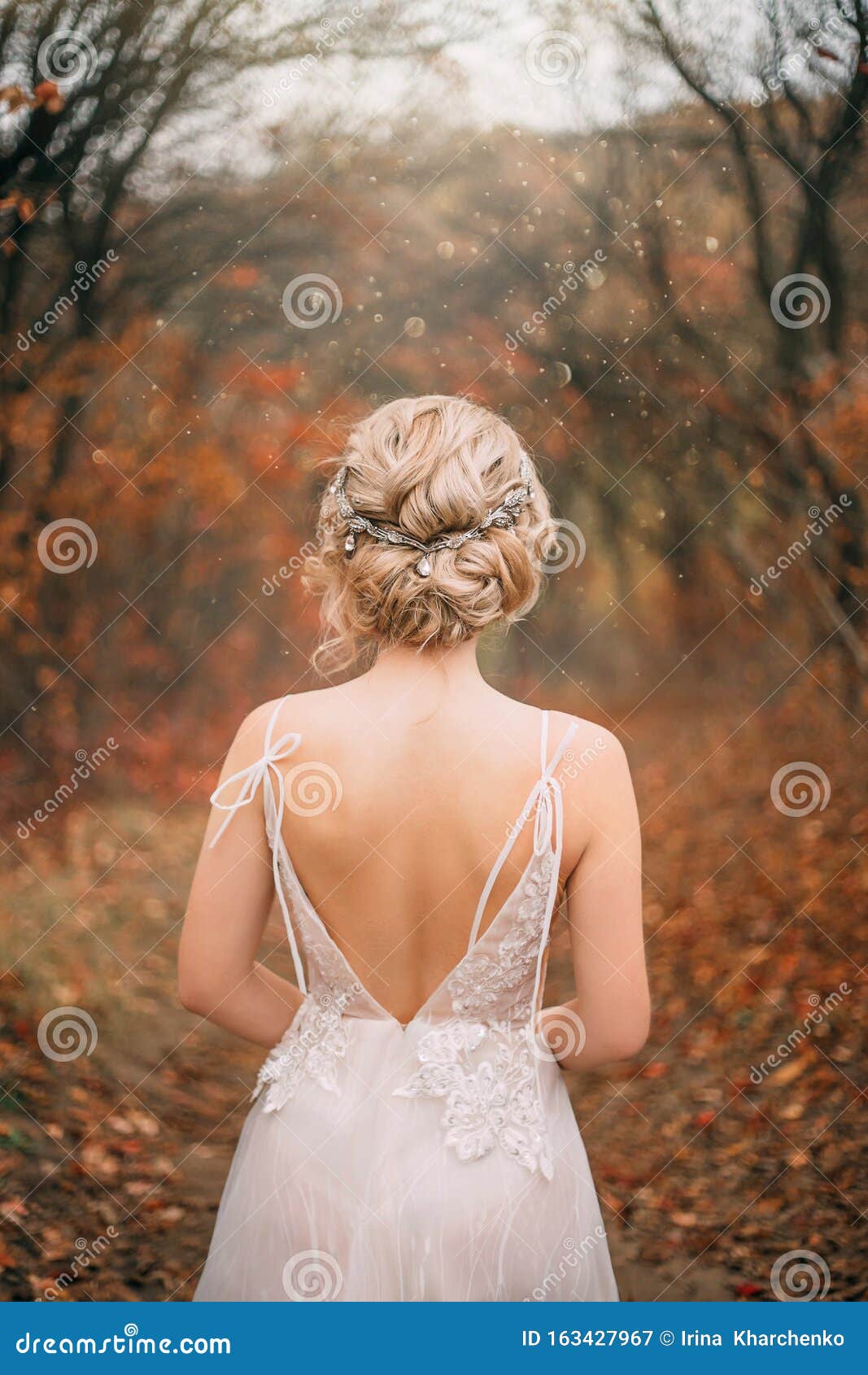 Mysterious, Beauty Young Woman in White Dress with Open Back. Bridal Hairstyle Stock Image - Image of fantasy, autumn: 163427967 Mysterious, Beauty Young Woman in White Dress with Open Back. Bridal Hairstyle Stock Image - Image of fantasy, autumn: 163427967