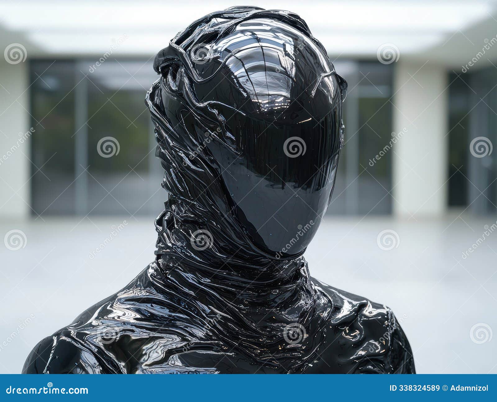 mysterious black figure in plastic wrap