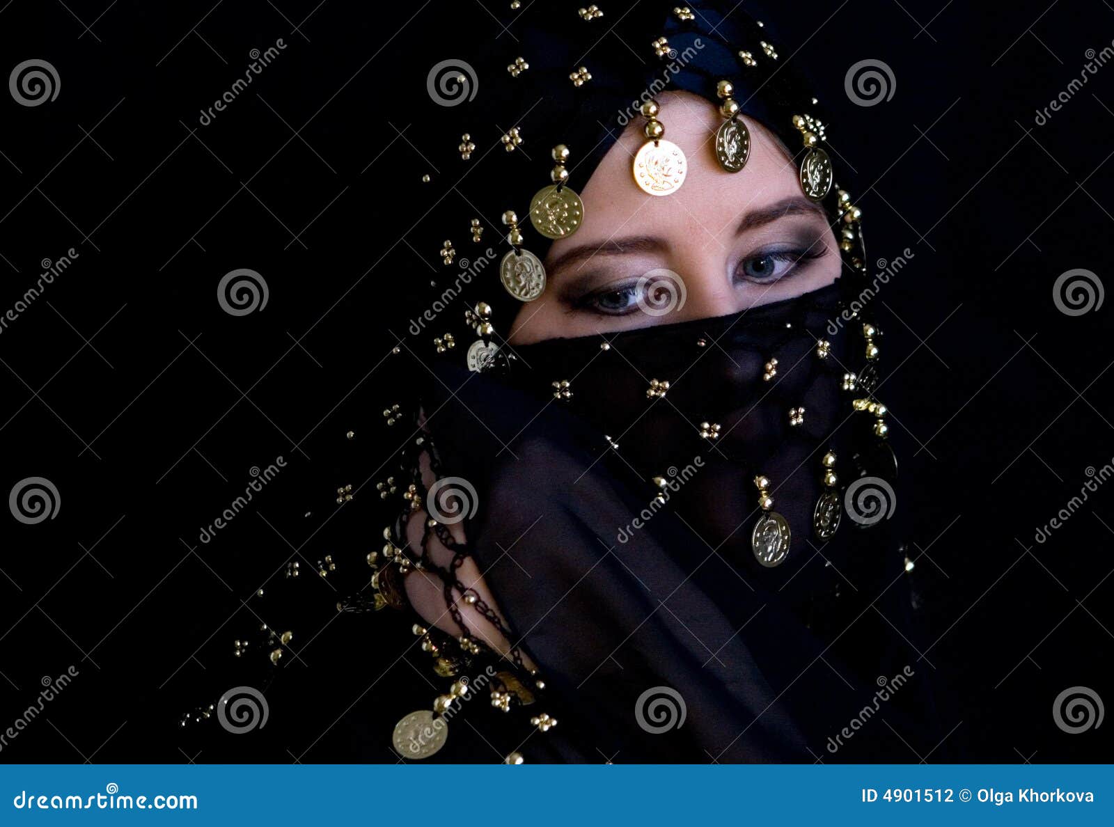 Mysterious Eastern Woman in Black Veil Stock Photo Image of costume