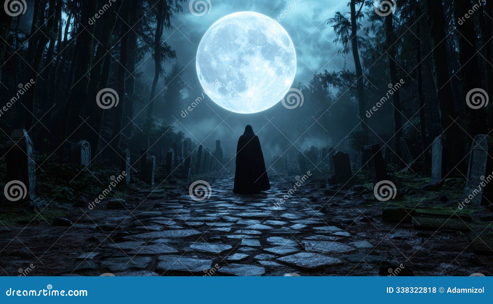 mysterious figure in haunting moonlit forest