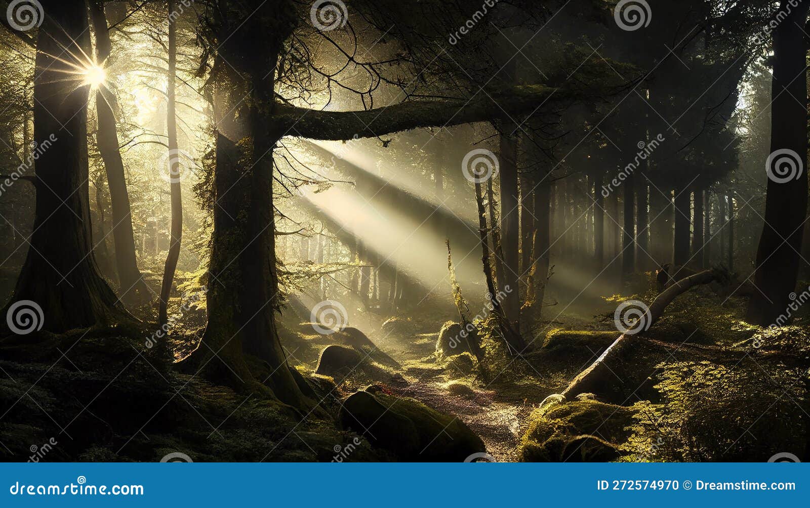 Mysterious Fog Veils Tranquil Autumn Forest Scene ,generative AI Stock