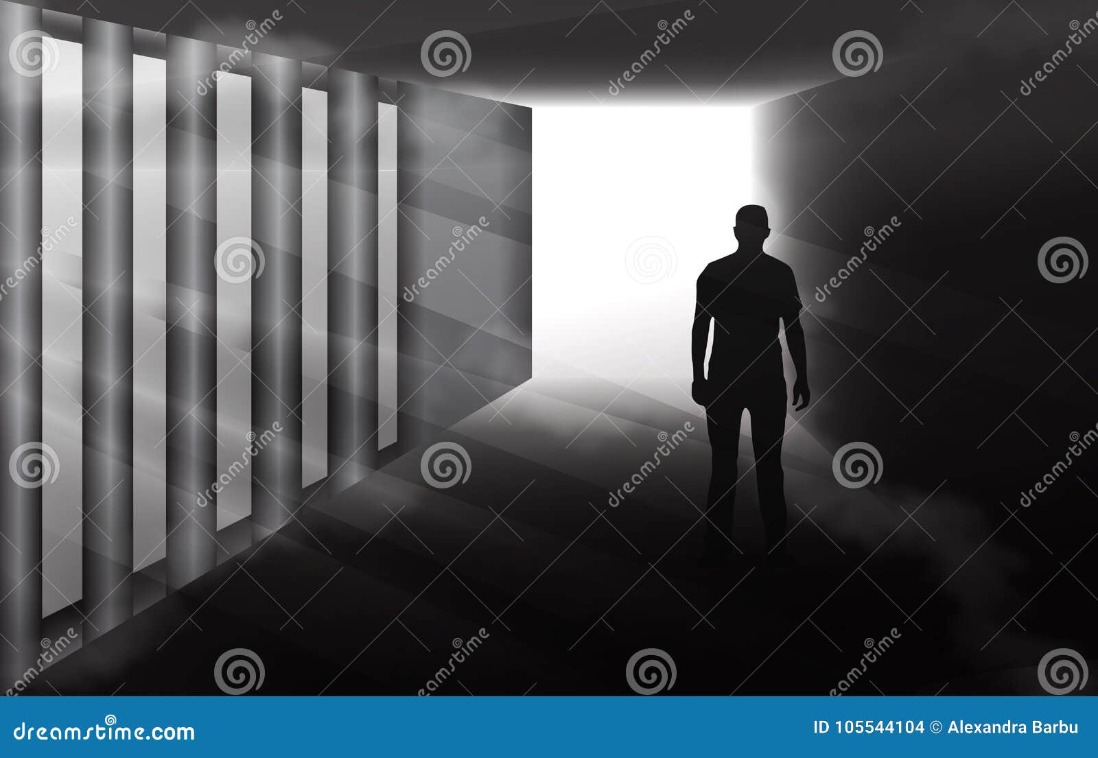Mysterious Man Silhouette In Misty Tunnel Stock Vector - Illustration ... Silhouette Man Walking Tunnel