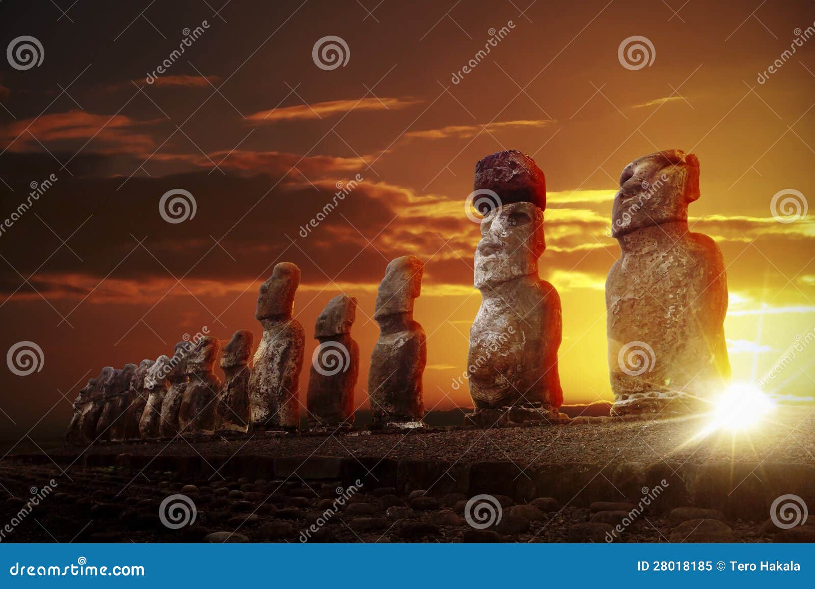 Mysterious Stone Statues at Dramatic Sunrise Stock Image Image of