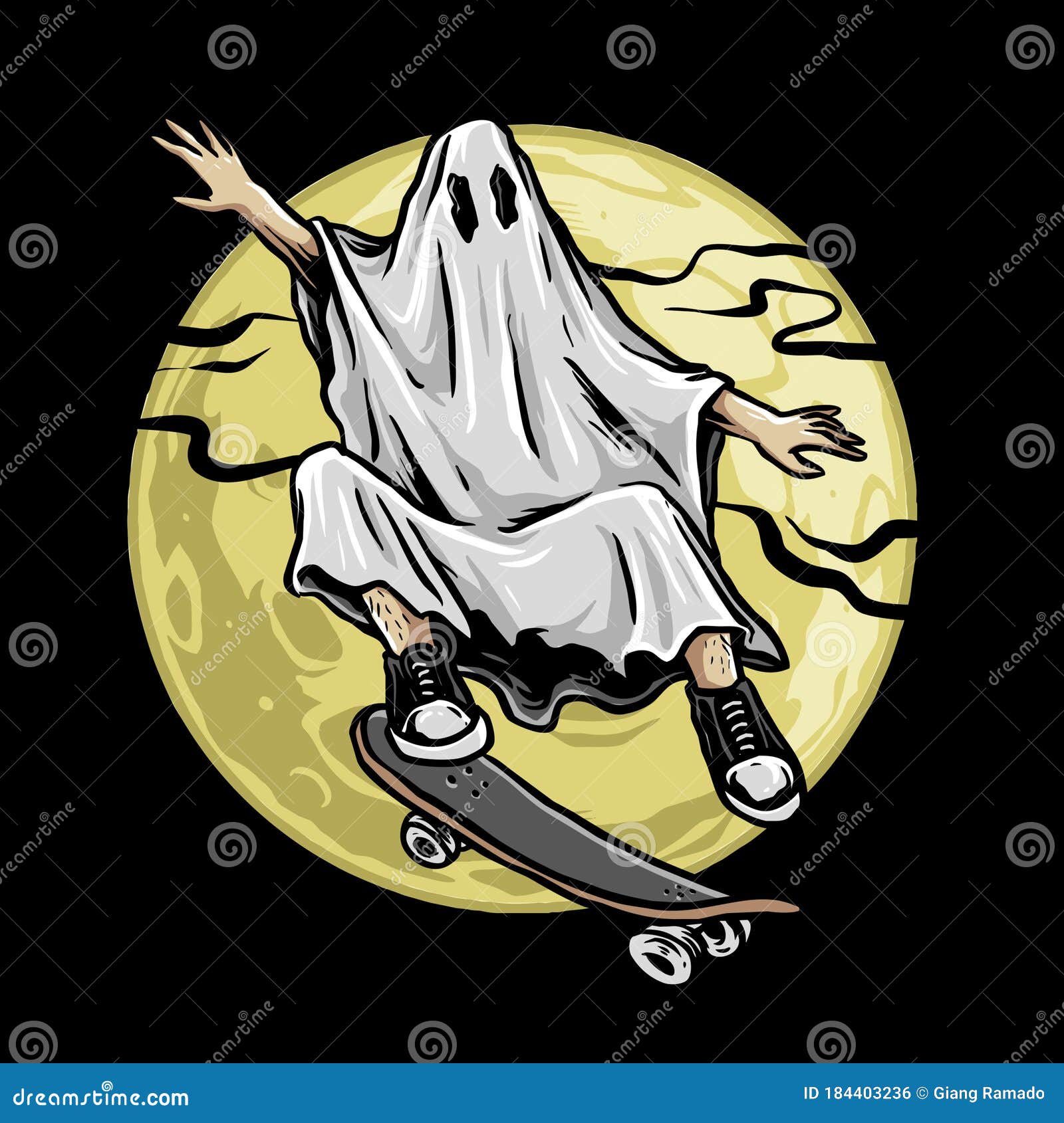 Premium Vector  Creepy ghost halloween skateboard monoline illustration