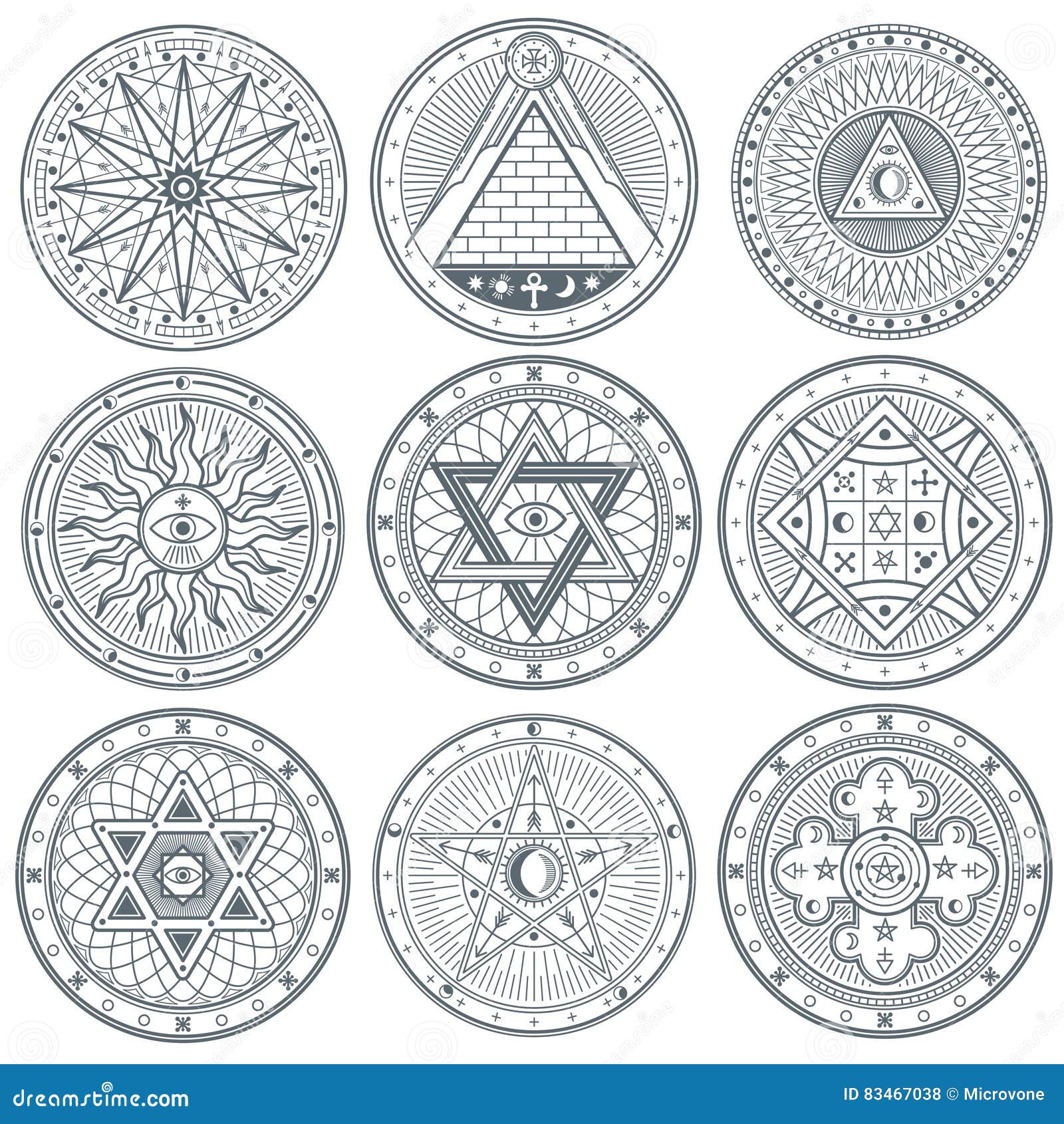 Design Set With Black And White Pentagram Skeleton Alchemy And Mystic  Symbols Halloween Line Art Vector Illustration Esoteric Occult And Gothic  Background Fantasy Tattoo And Tshirt Print Royalty Free SVG Cliparts  Vectors