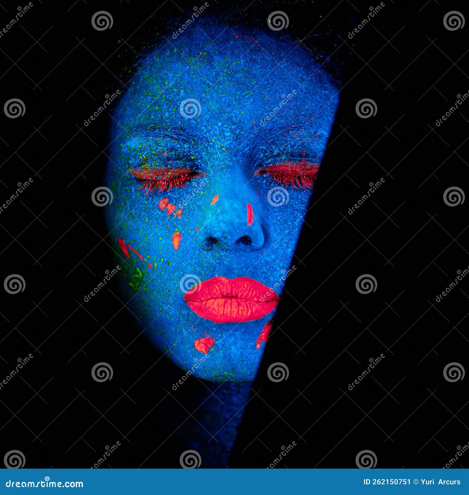 Mystic Beauty. a Young Woman Posing with Neon Paint on Her Face. Stock ...