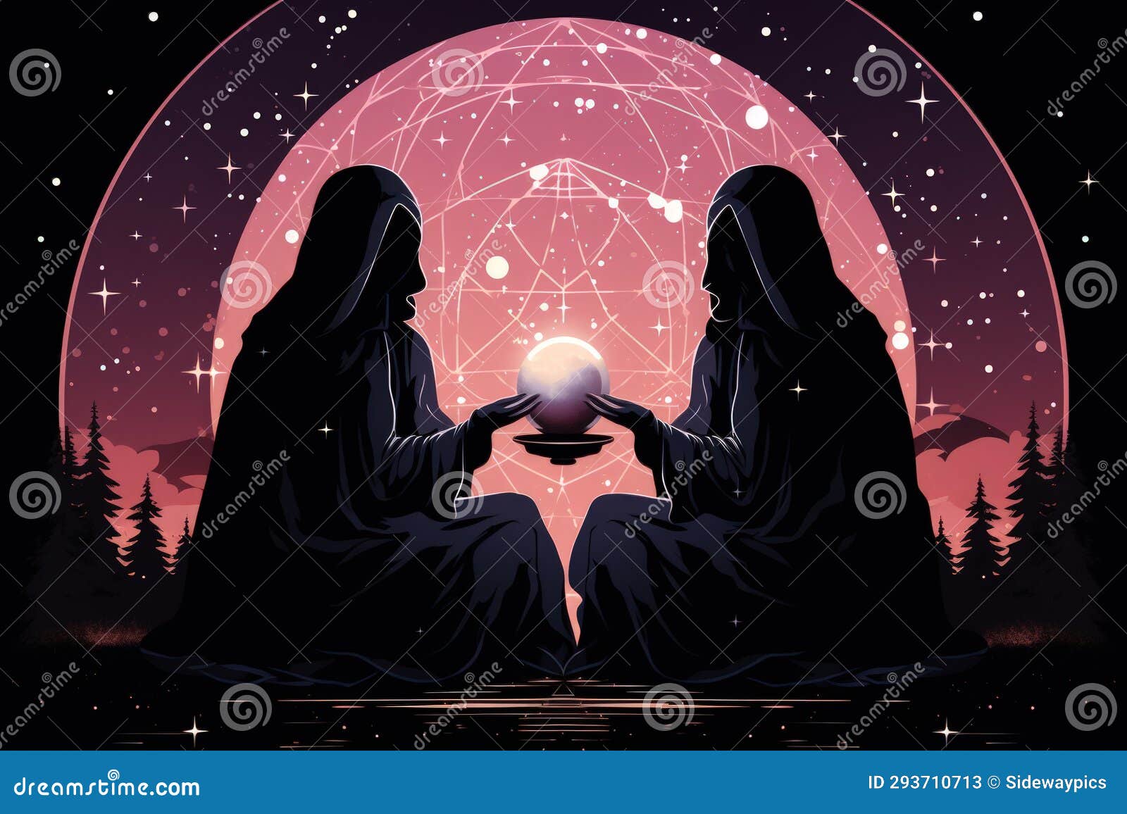 mystic fortune-tellers reading the secrets of the universe in shimmering crystal balls - generative ai