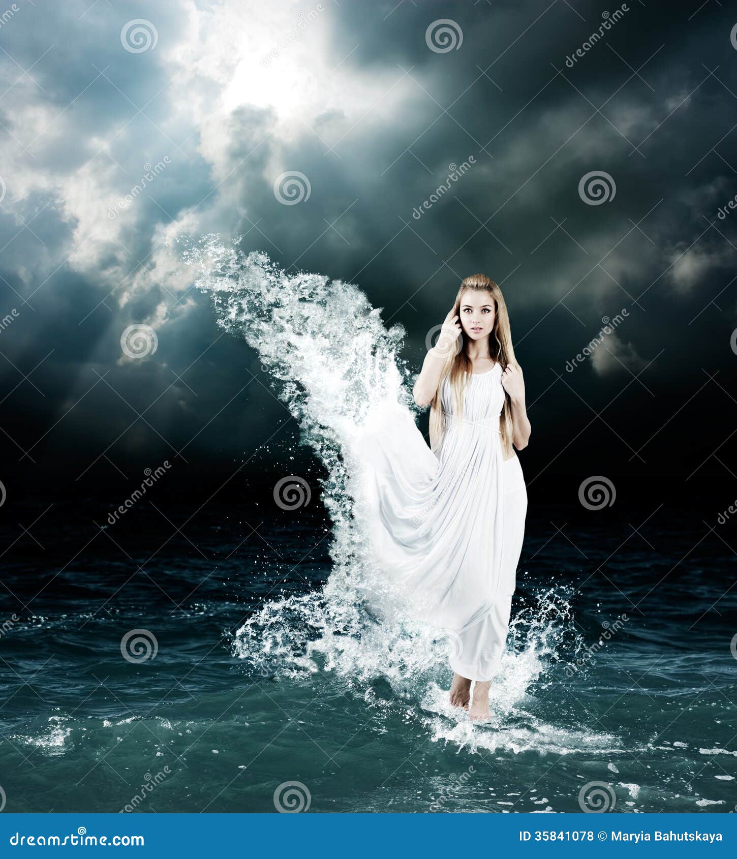 mystic goddess in stormy sea