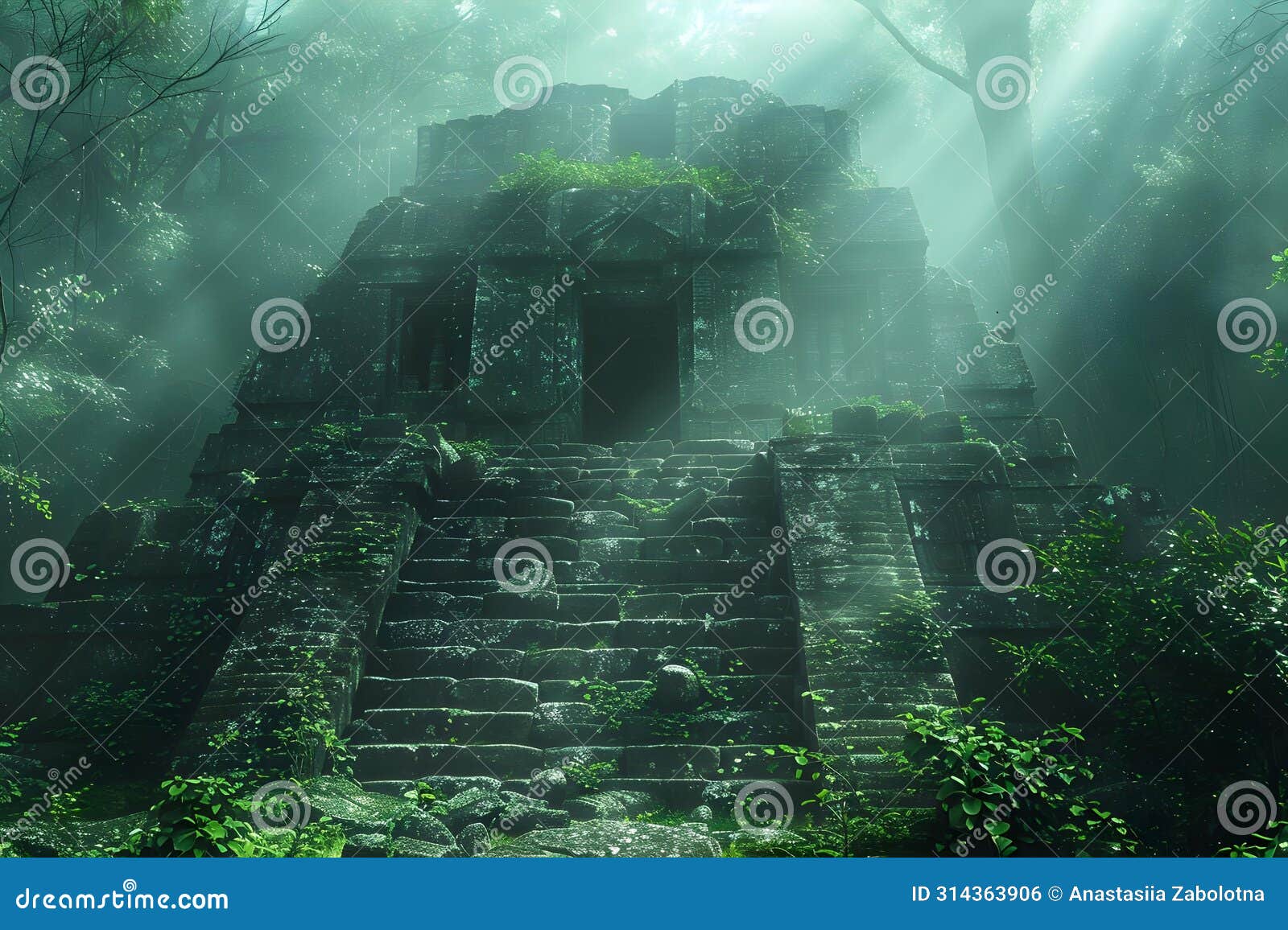 concept mystic mayan ruins, amazonian mists, mystic mayan ruins shrouded by amazonian mists