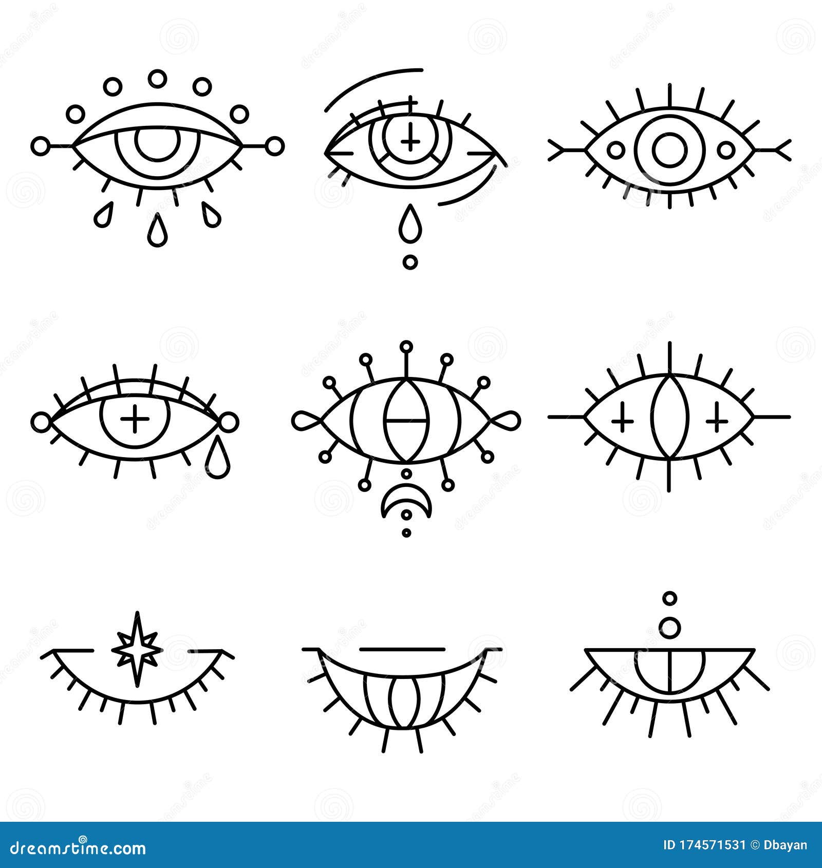 mystic talismans tattoo concept or evil eyes set. occulture idea