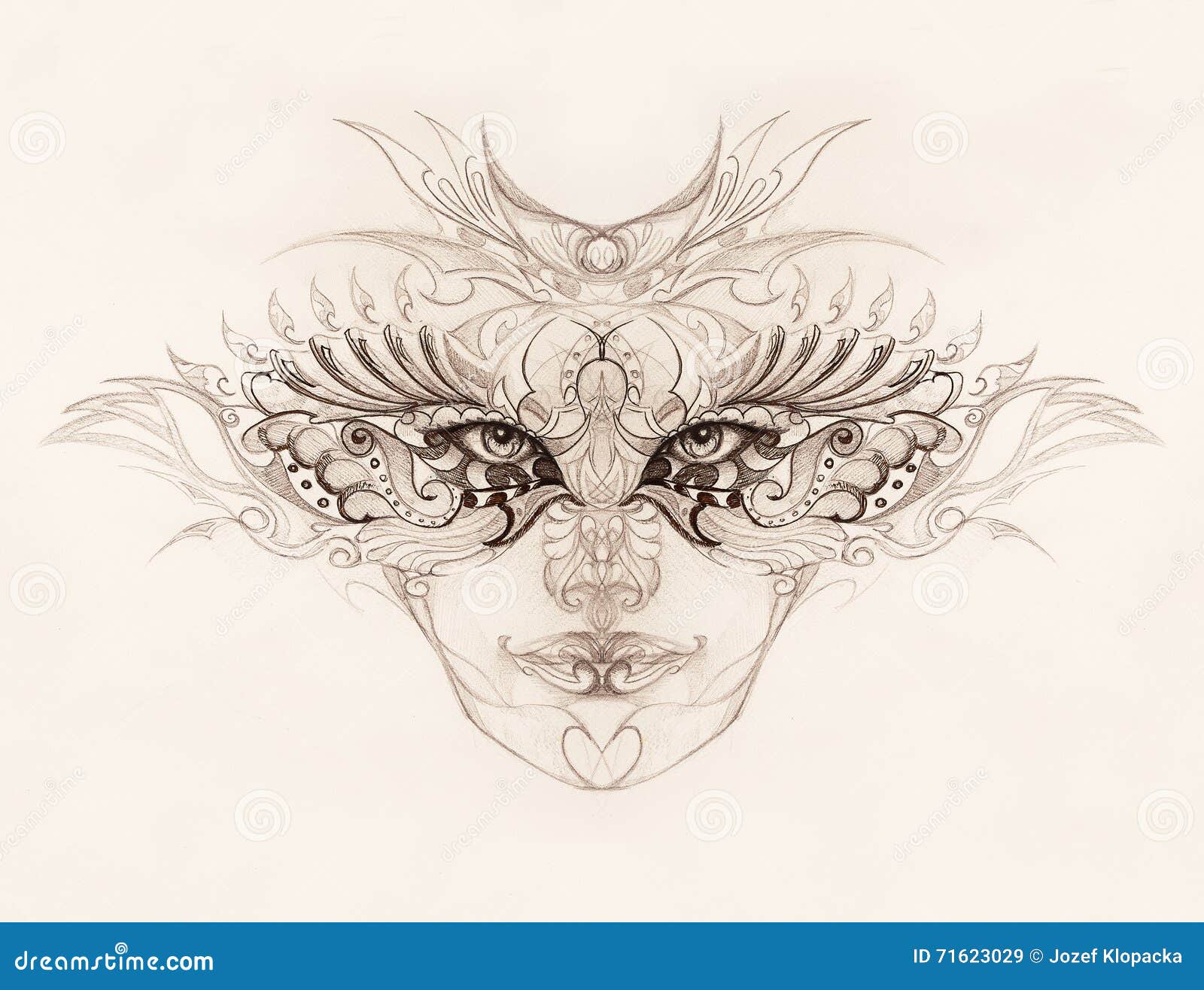 Mystic Woman Face With Floral Ornament Drawing On Paper Eye Contact Stock Illustration Illustration Of Fashion Abstract