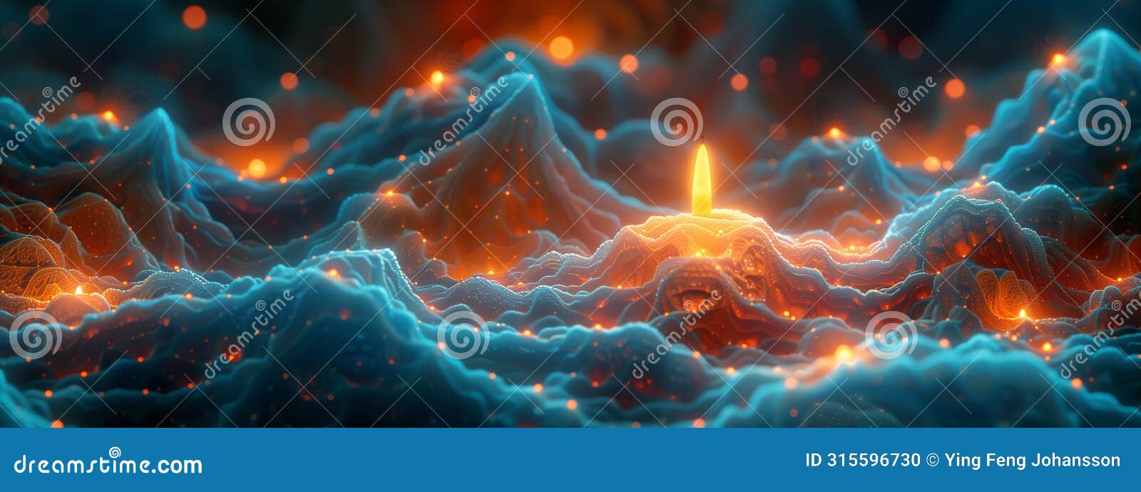 mystical ambiance: a beautifully depicted candle illuminates the fractal environment.