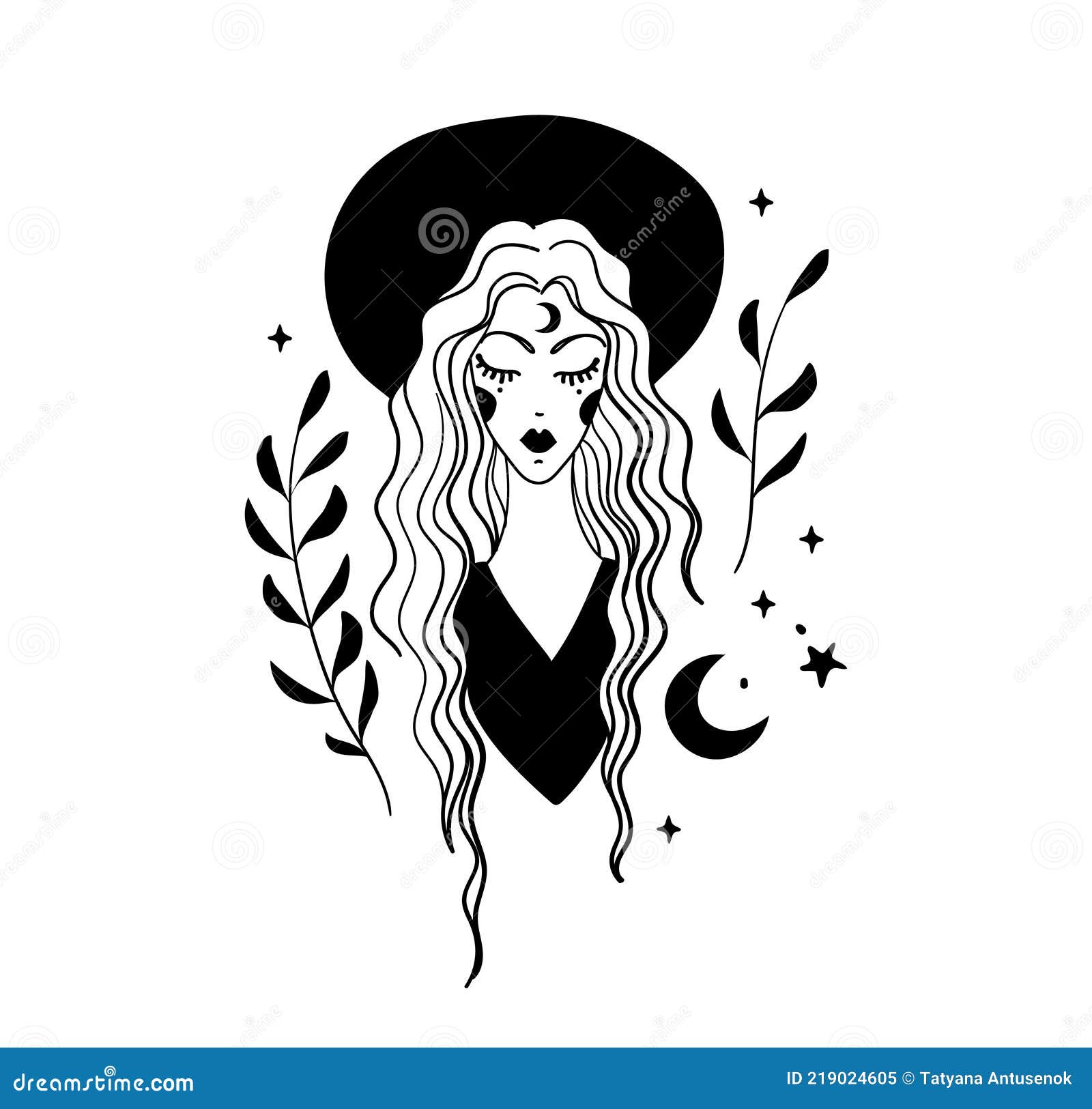 Mystical Boho Tattoo, Hipster Woman in Hat, Witch, Modern Gypsy. Mystical  Art for Astrology, Witchcraft, Magic Stock Vector - Illustration of  feminine, alchemy: 219024605