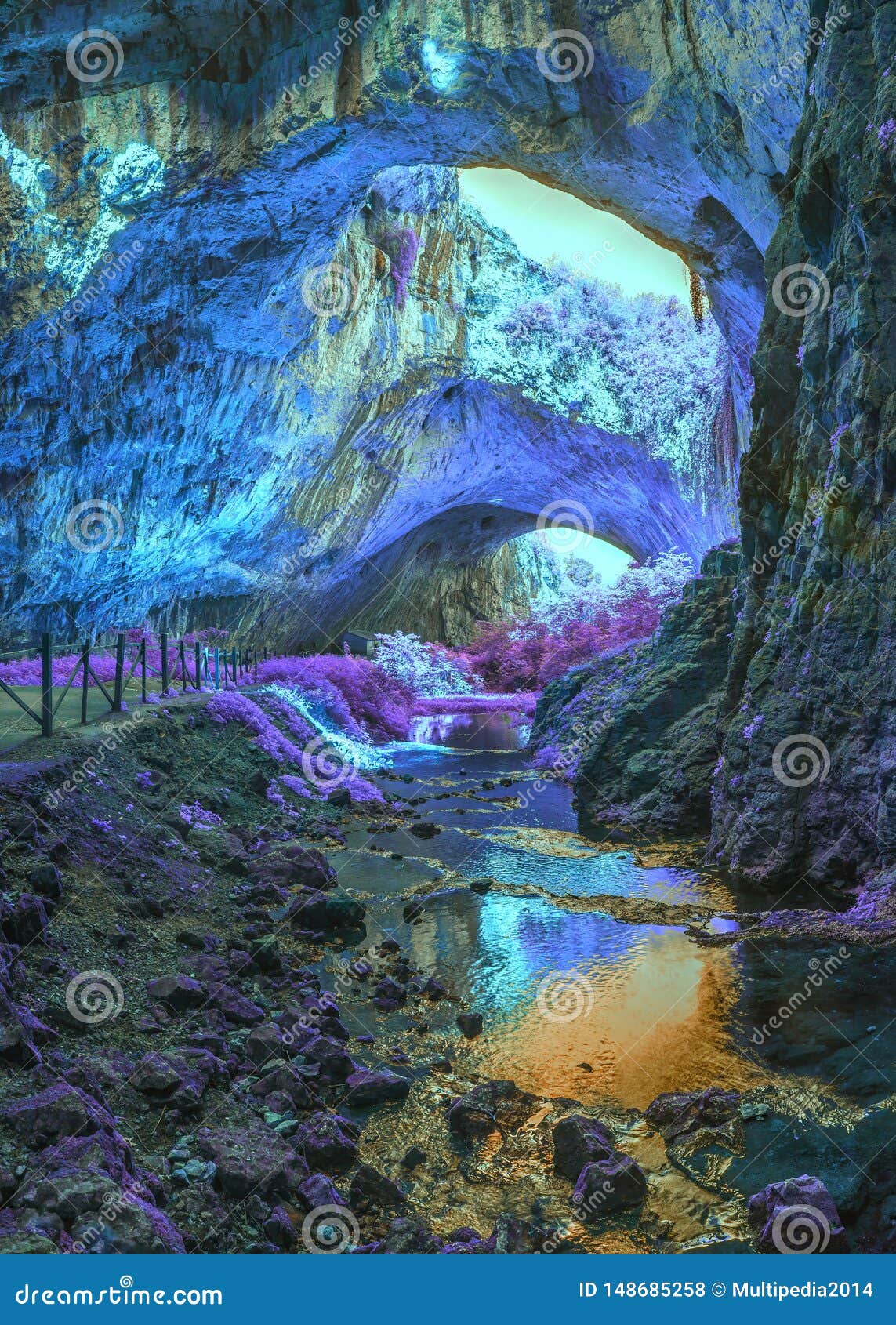 Mystical Cave In Bright Fantastic Colors Stock Photo Image Of Grass